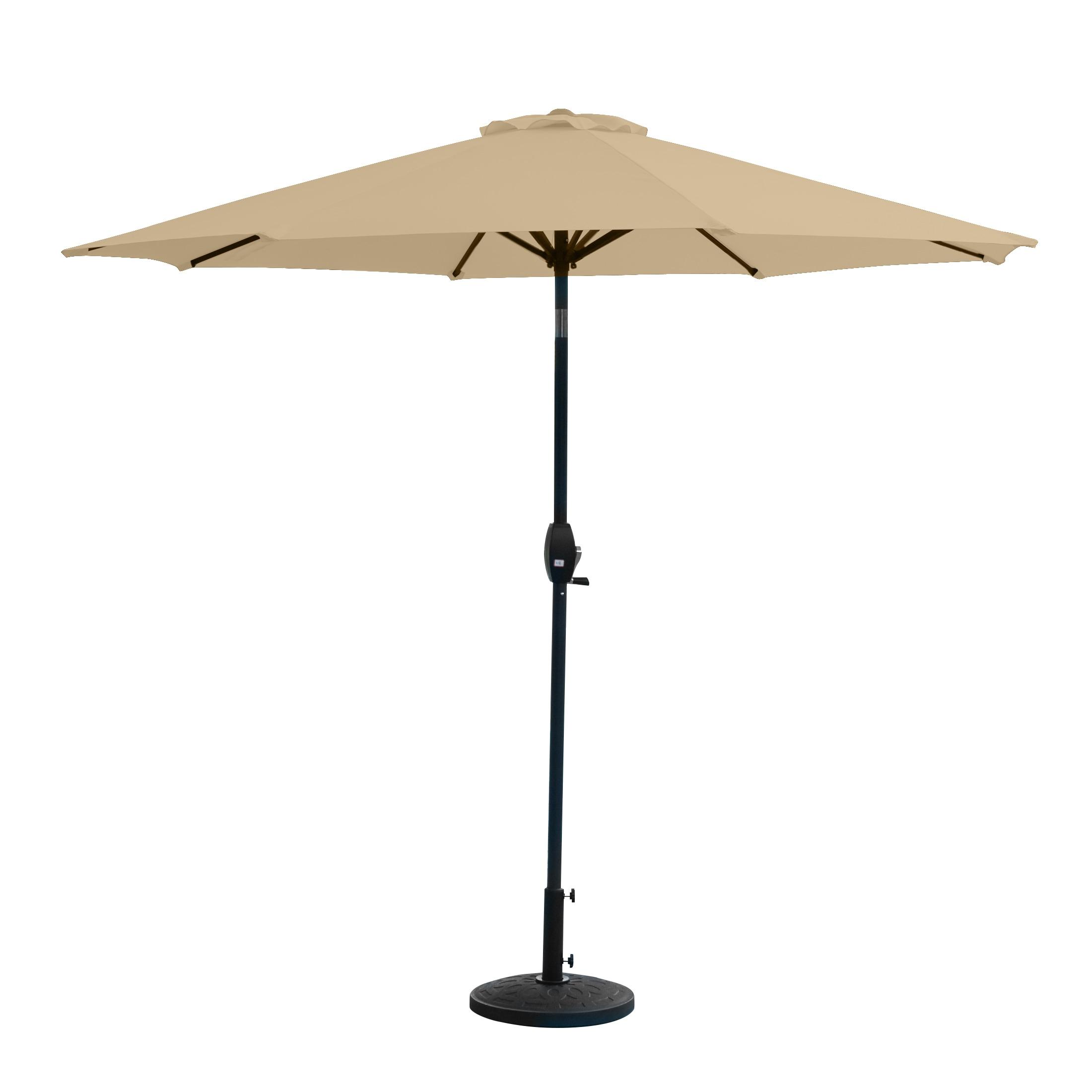 Beige 9 Ft Steel Outdoor Patio Market Umbrella with Resin Base