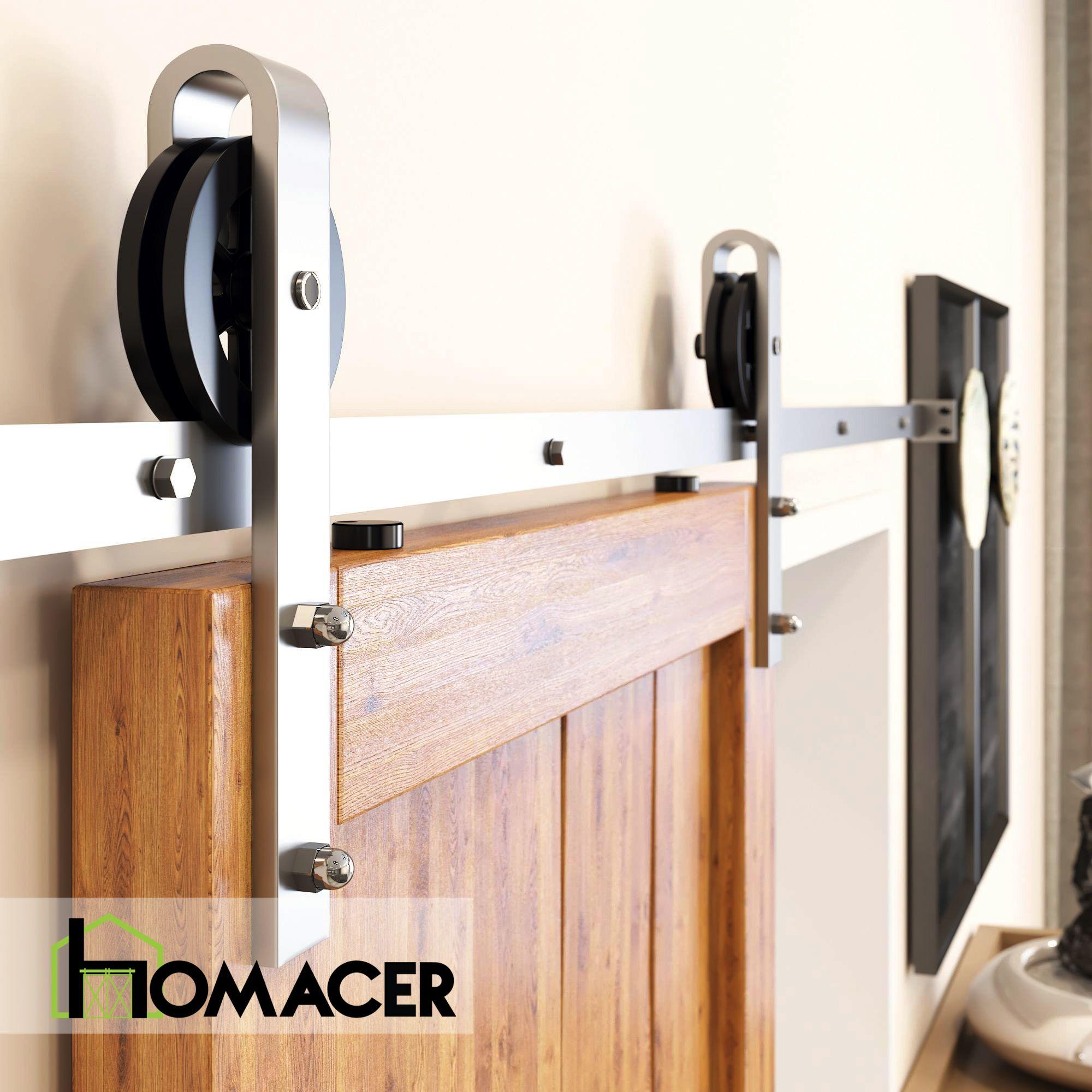 Homacer Brushed Nickel Sliding Barn Door Hardware Kit, for One/Single Door, 4ft Long Flat Track, Spoke Wheel Design Roller, Heavy Duty, for Interior & Exterior Use