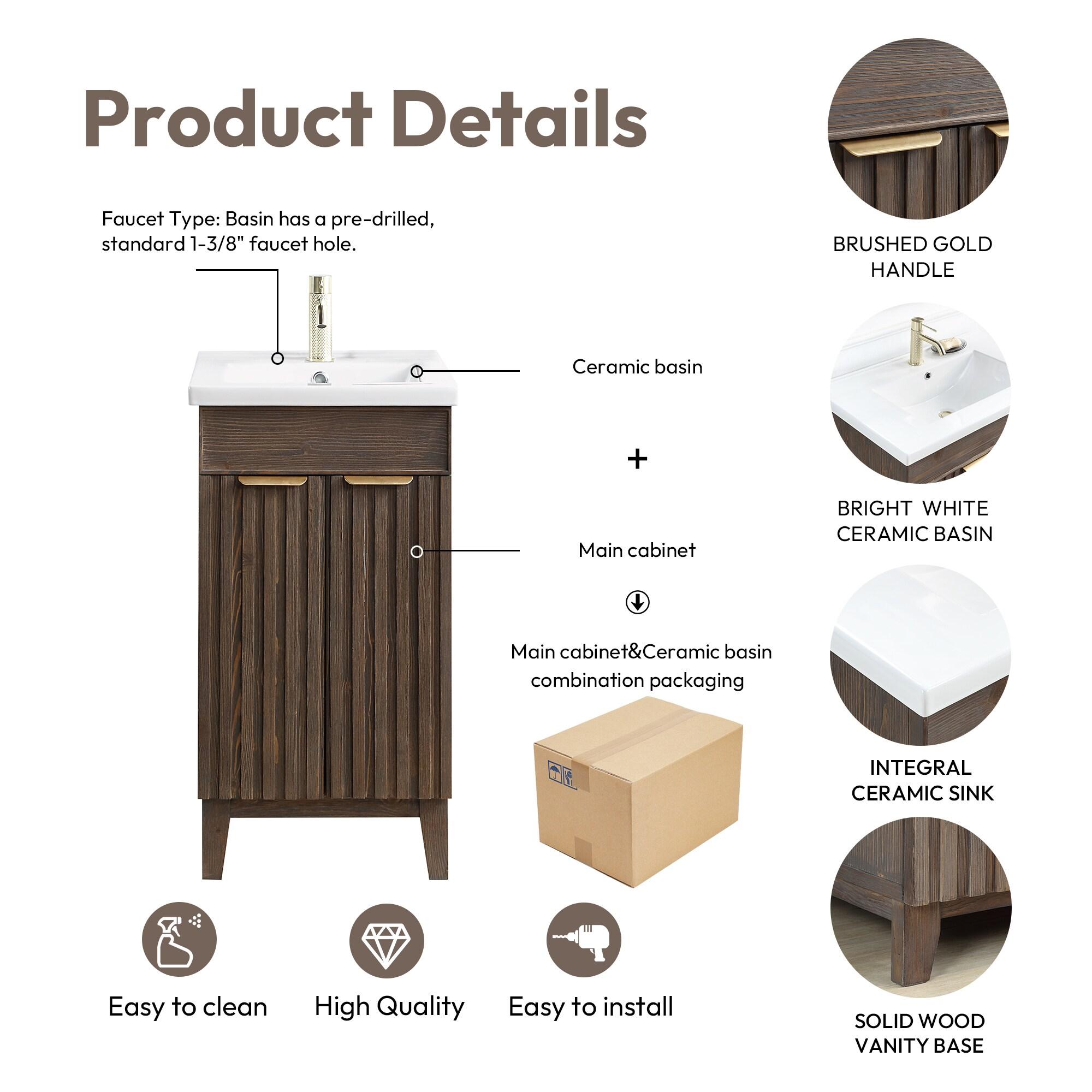 Palos 18" Single Bath Vanity in Spruce Antique Brown with White Ceramic Basin