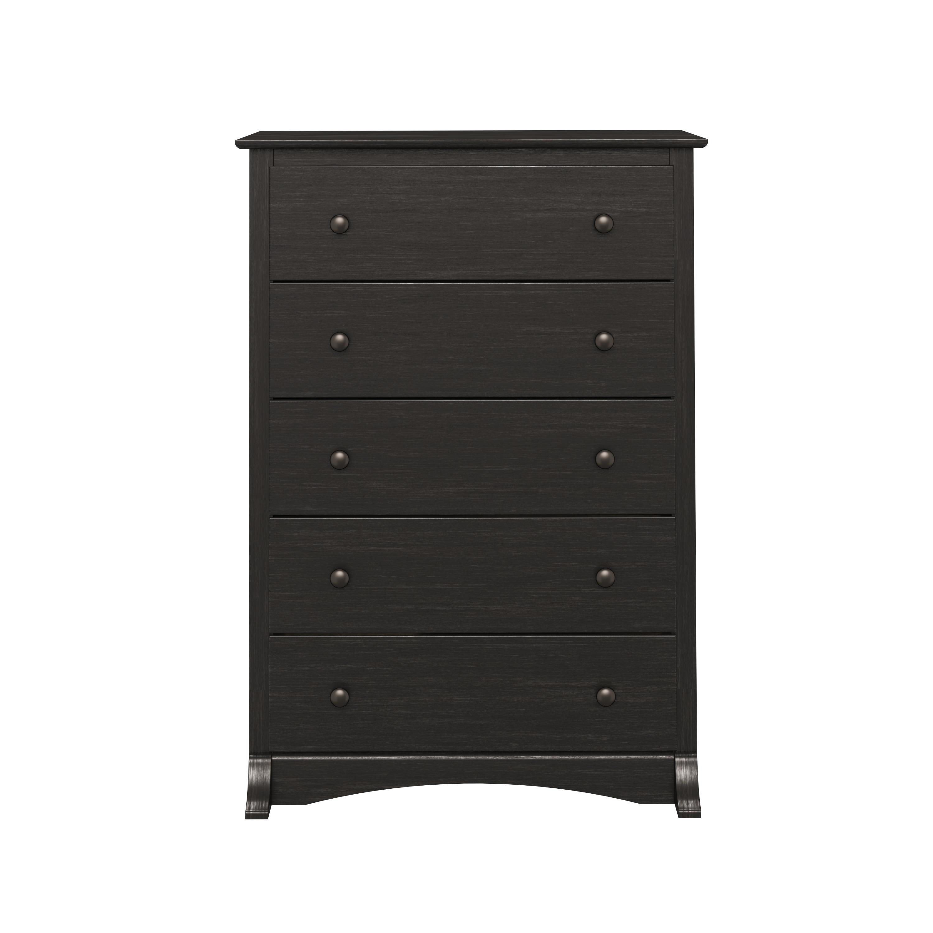 Prepac Monterey 5 Drawer Dresser Washed Black: Wood Composite Vertical Storage, 45.25" High