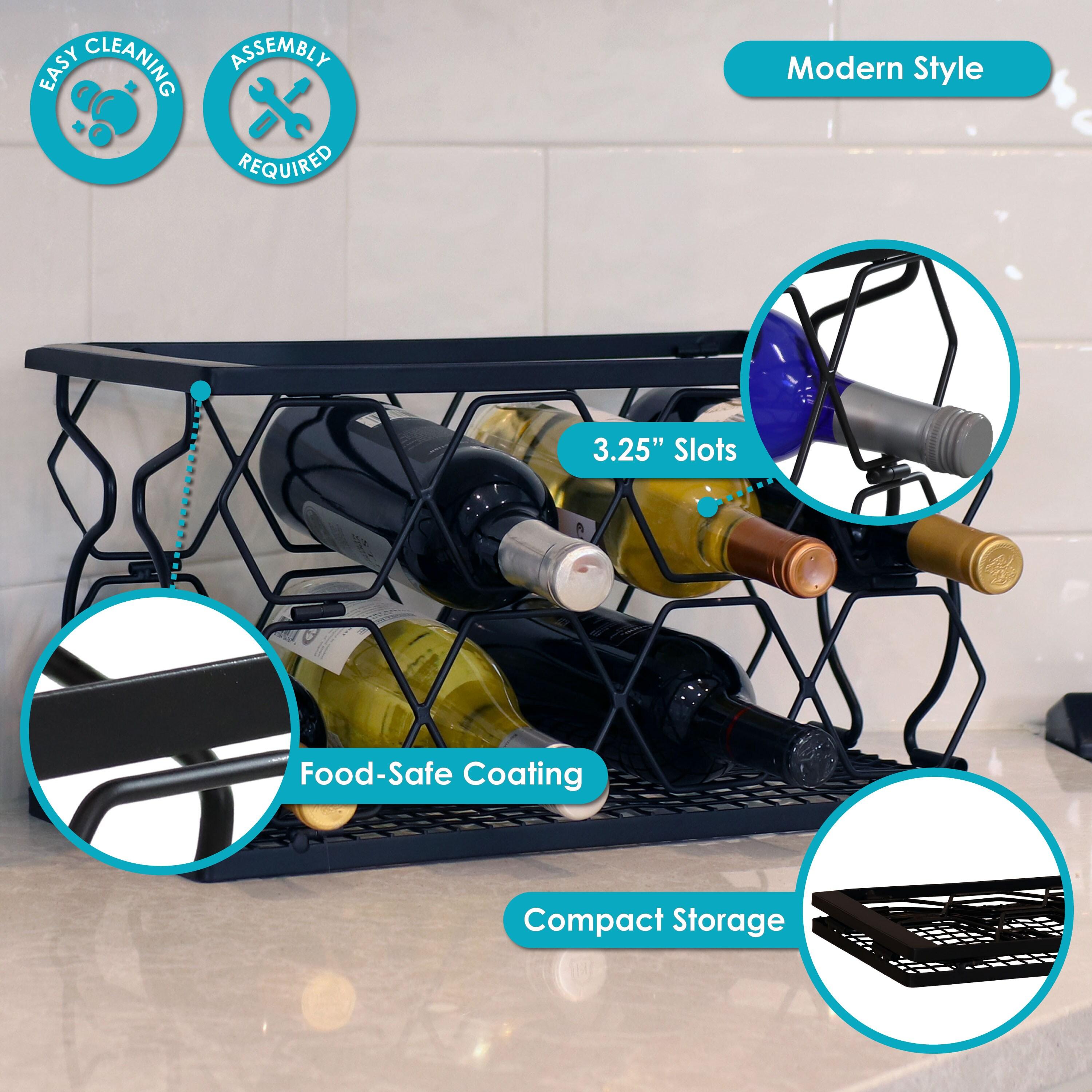 Sunnydaze Indoor Metal Collapsible Tabletop Wine Rack for the Kitchen or Bar - Black