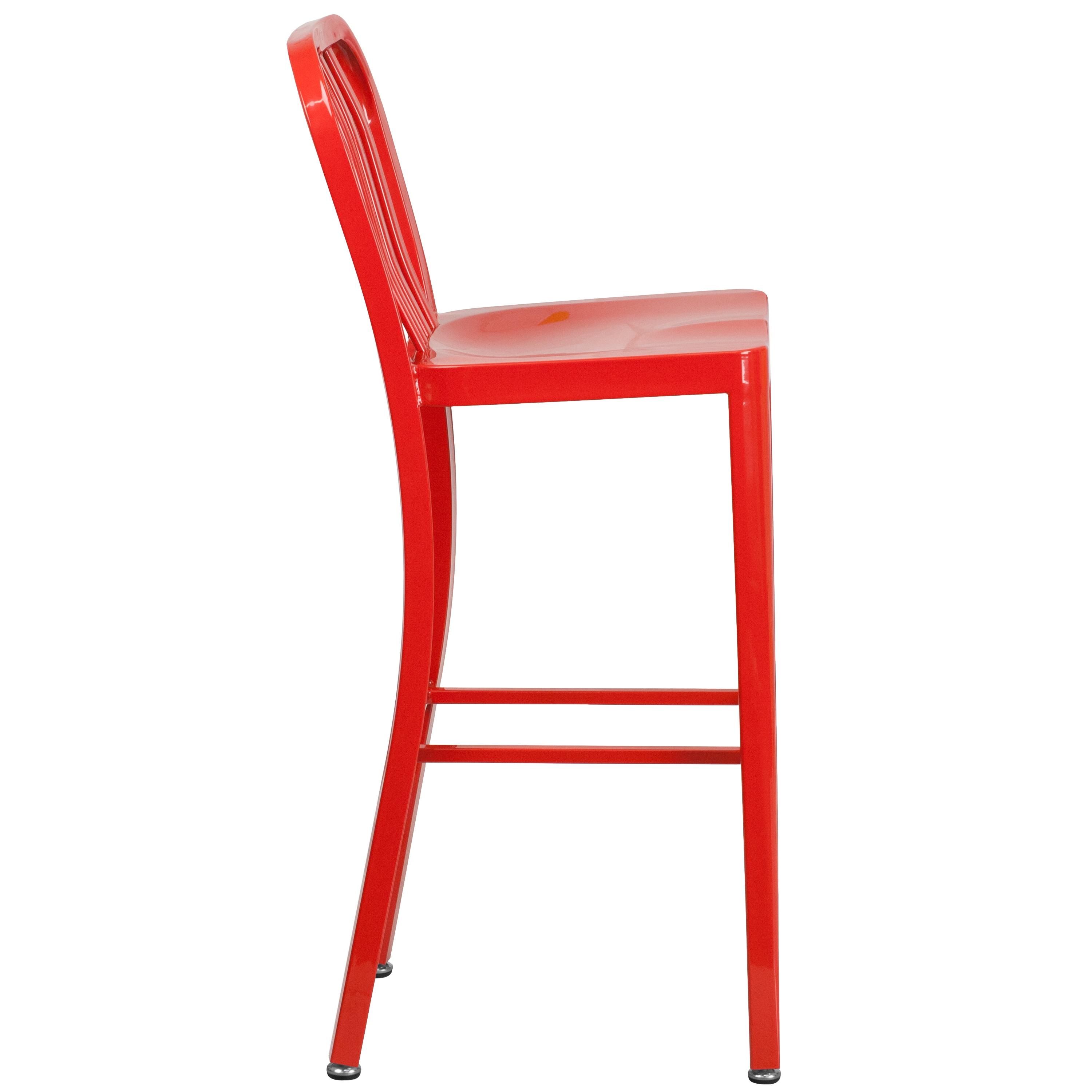 Flash Furniture Commercial Grade 30" High Red Metal Indoor-Outdoor Barstool with Vertical Slat Back