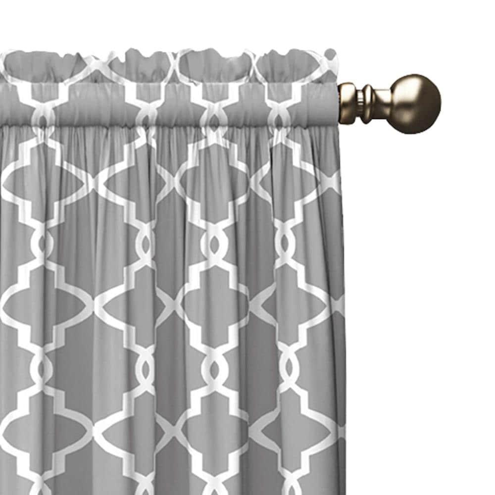 Ellery Homestyles Pairs to Go Vickery Printed Trellis Rod Pocket Window Curtain Panel Pair, 2 Pack Grey 56x84 84 Inches