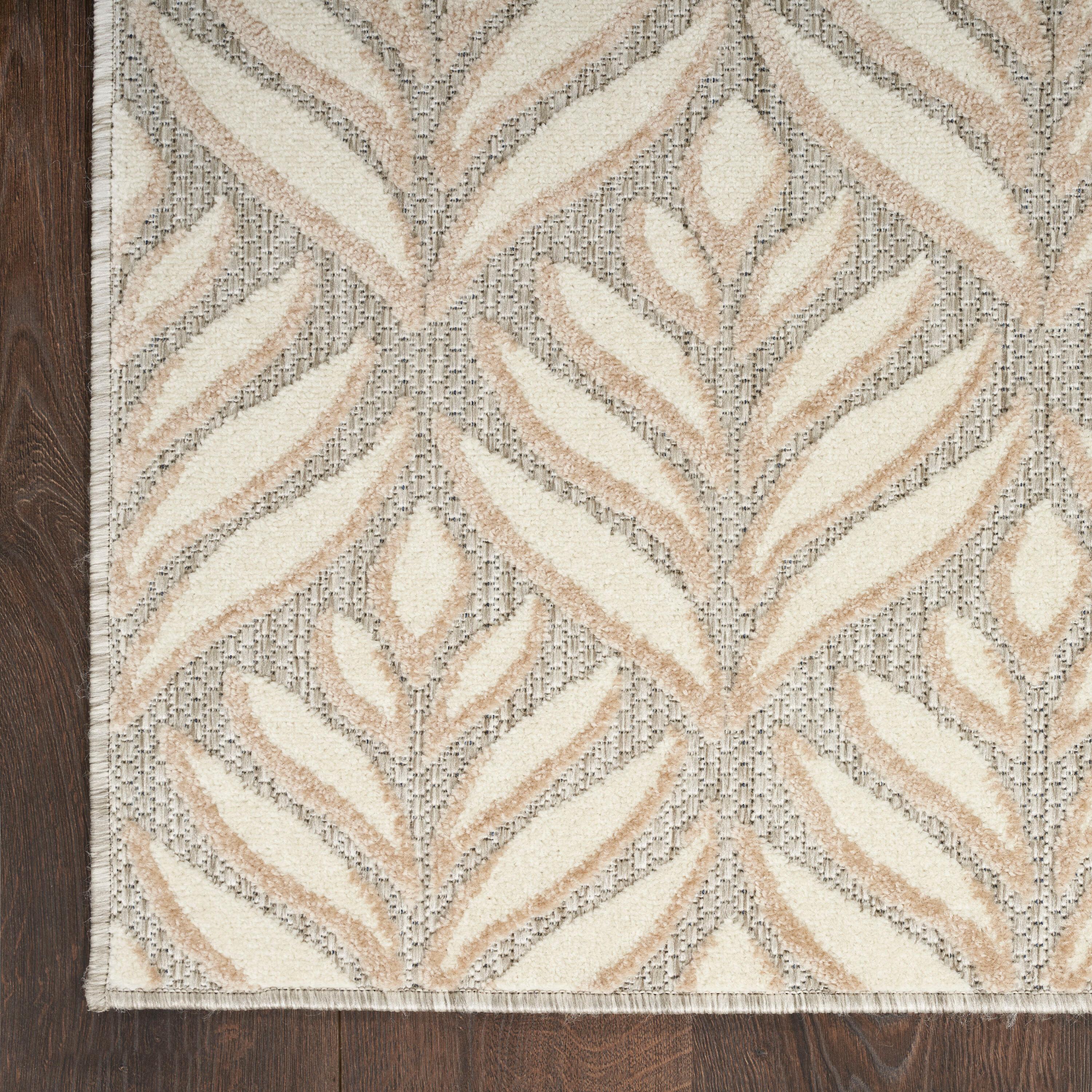Nourison Aloha Tropical Palm Flatweave High-Low Indoor Outdoor Area Rug Ivory Grey 3'6" x 5'6"
