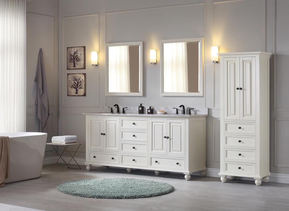 French White Solid Wood Double Freestanding Vanity, 72-inch