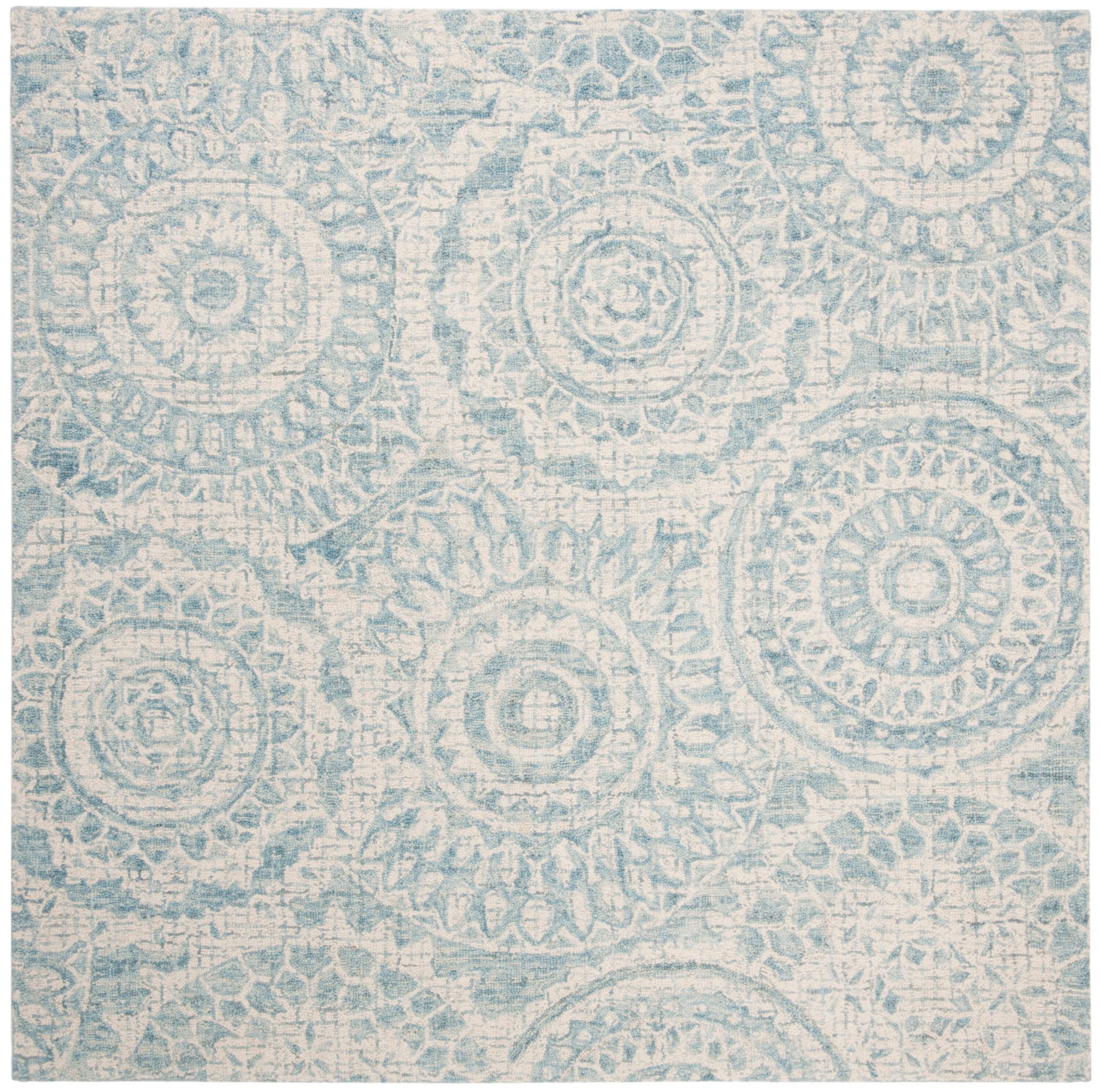 Abstract ABT205 Handmade Indoor Area Rug - Ivory/Blue - 6'x6' - Safavieh