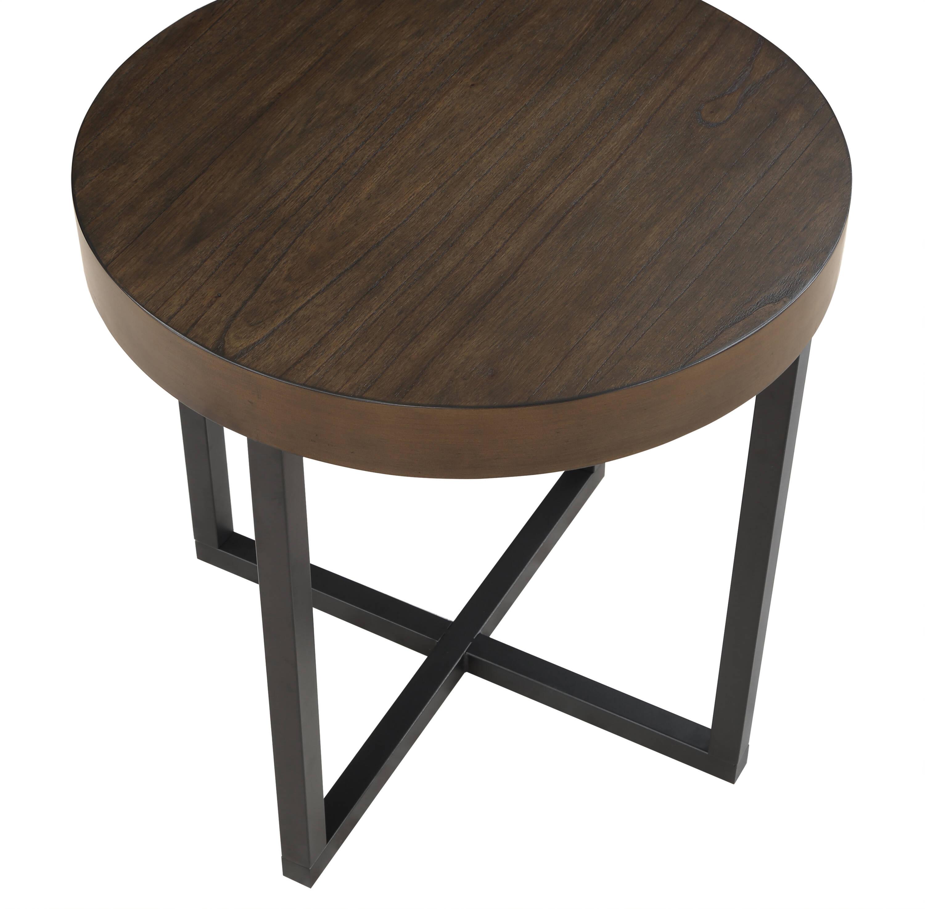 Steve Silver Yukon Rustic Industrial 24" Round Wood End Table, Ebony/Brown