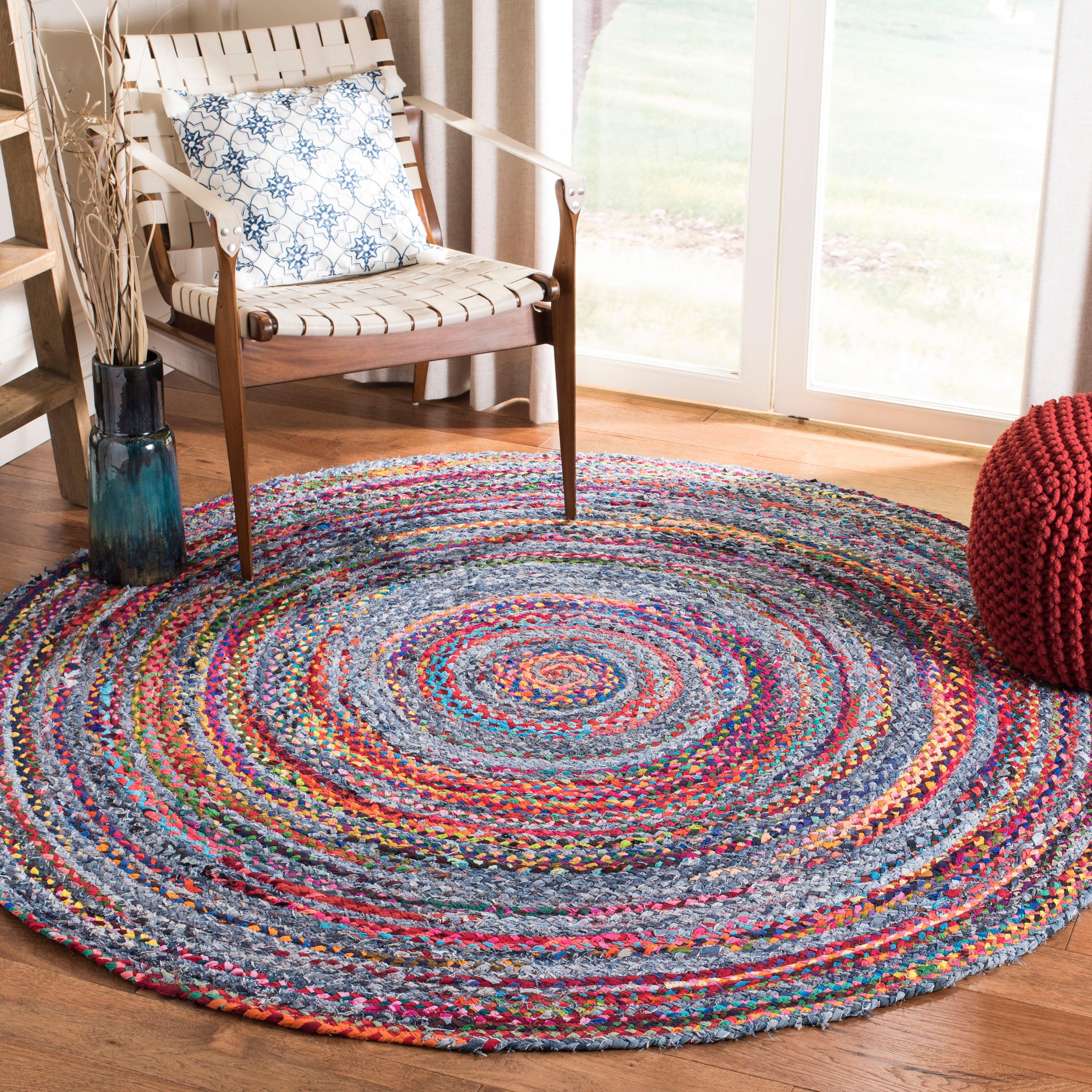 Braided BRD250 Hand Woven Area Rug - Blue/Red - 5' round - Safavieh.