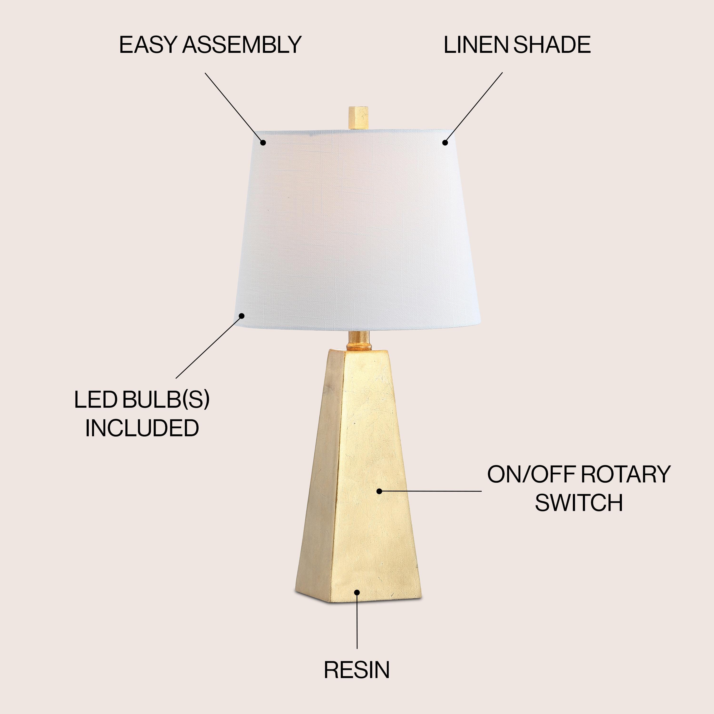 JONATHAN Y 20.5" Alexis Resin Table Lamp (Includes LED Light Bulb) Gold: Modern Geometric Pyramid Base, Silk-Wrapped Cord