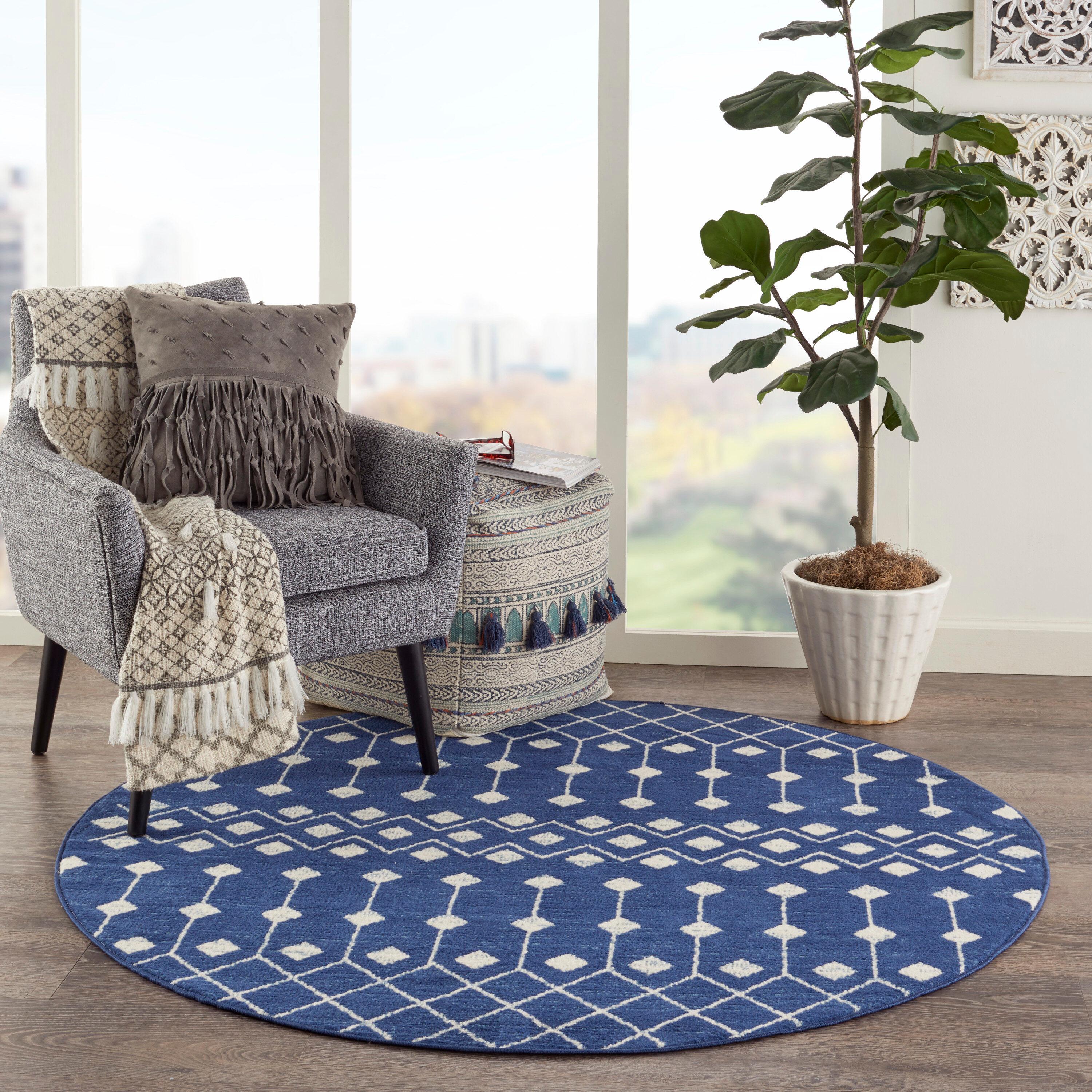 Nourison Grafix GRF37 Indoor Area Rug Navy 5'3" x ROUND