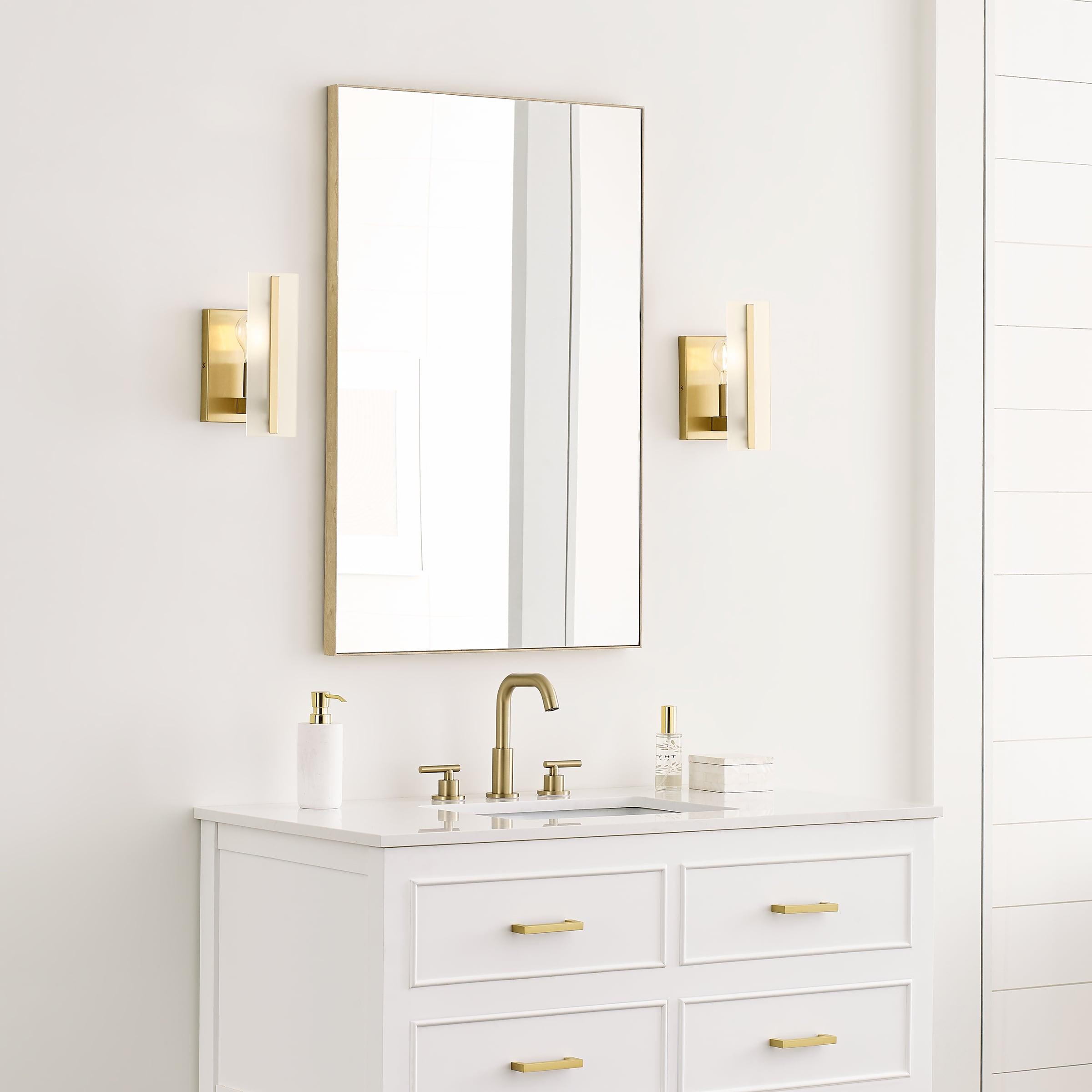Satin Brass One-Light Vanity Sconce with Etched Glass