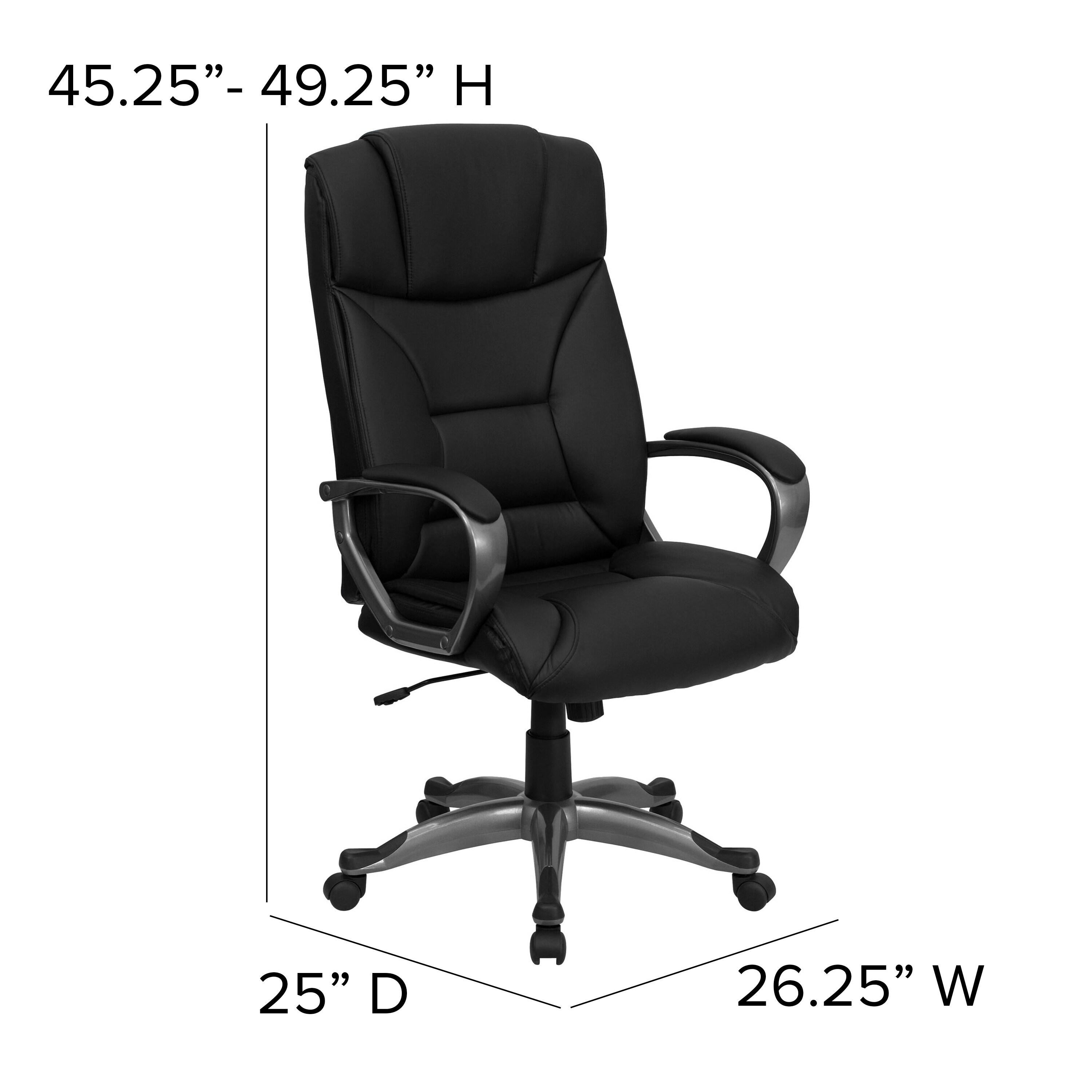 BizChair High Back Black LeatherSoft Executive Swivel Office Chair with Lip Edge Base and Arms