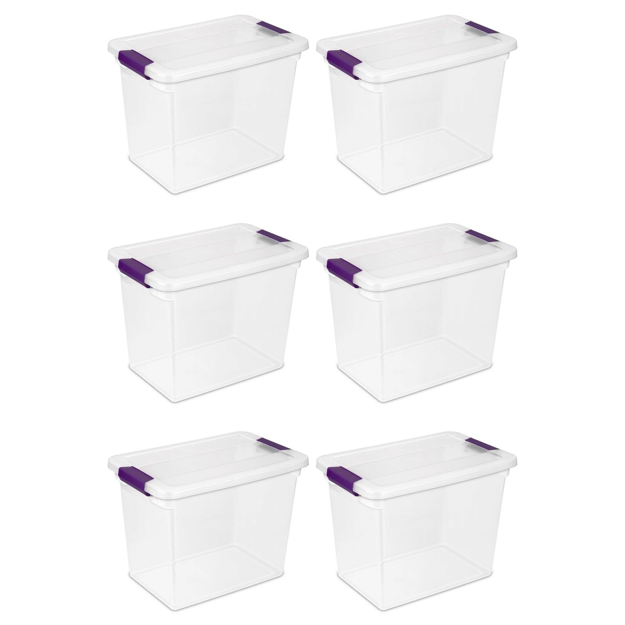 Sterilite 27 Qt ClearView Latch Storage Box Stackable Bin with Latching Lid, Plastic Container to Organize Clothes in Closet, Clear Base, Lid, 6-Pack