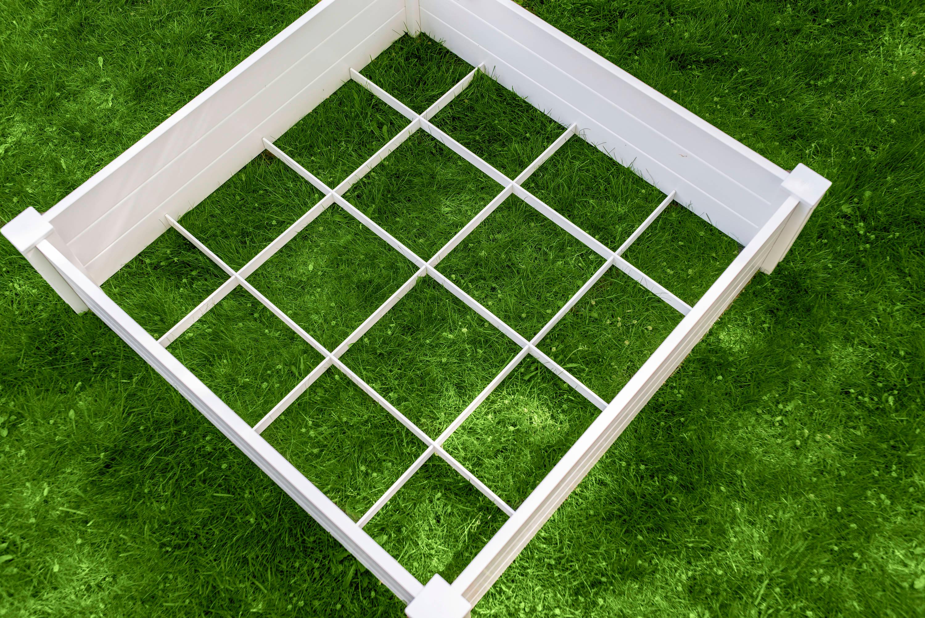 Classic White Vinyl 48" x 48" Raised Garden Bed with Grid