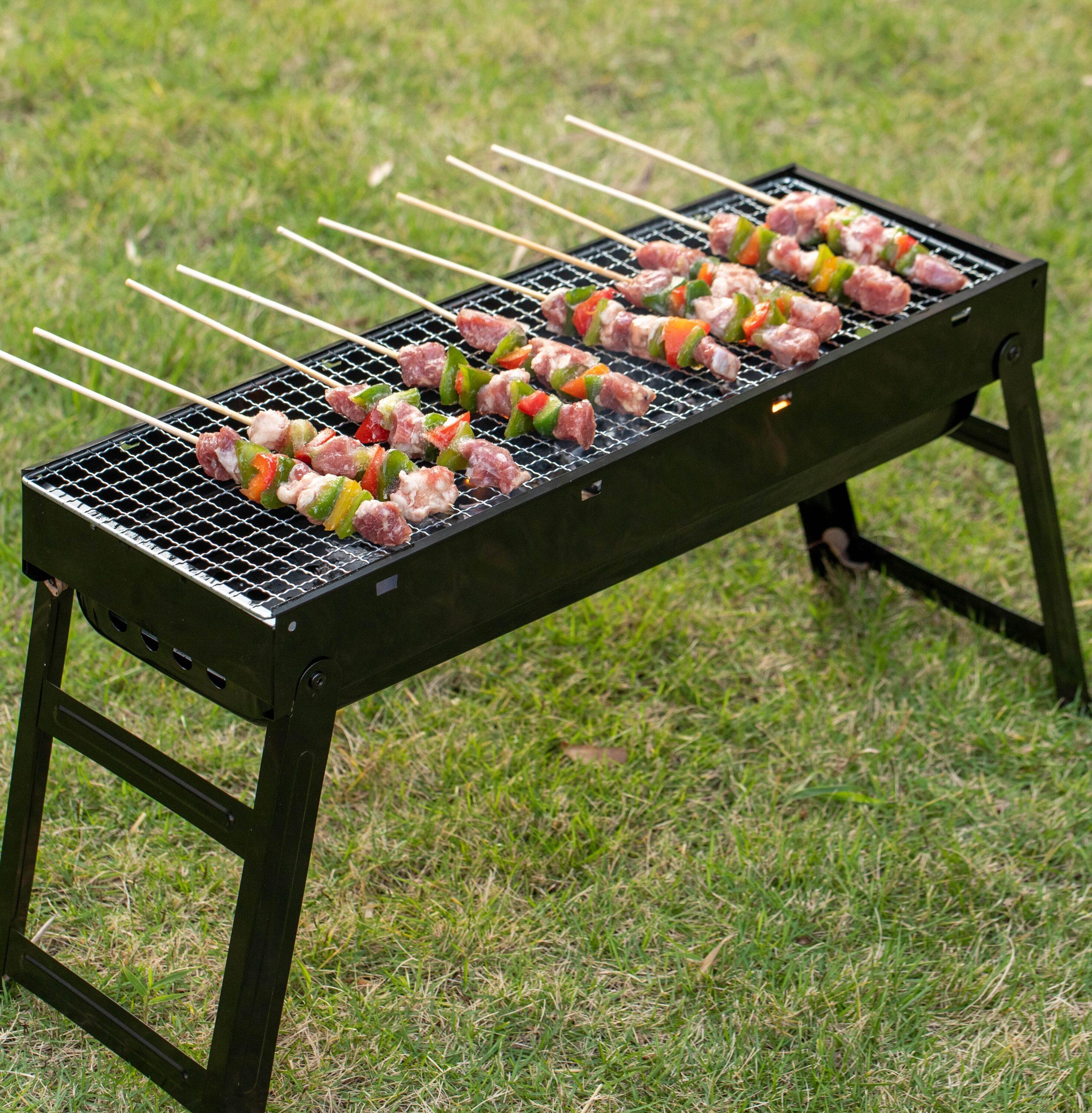 Gardenised Portable Standing Charcoal Grill Foldable Stainless Steel Bbq For Camping Backyard Tailgating Hiking Picnic Travel Beach Party Garden Gathering Poolside Cooking Skewers & Outdoor Barbecue