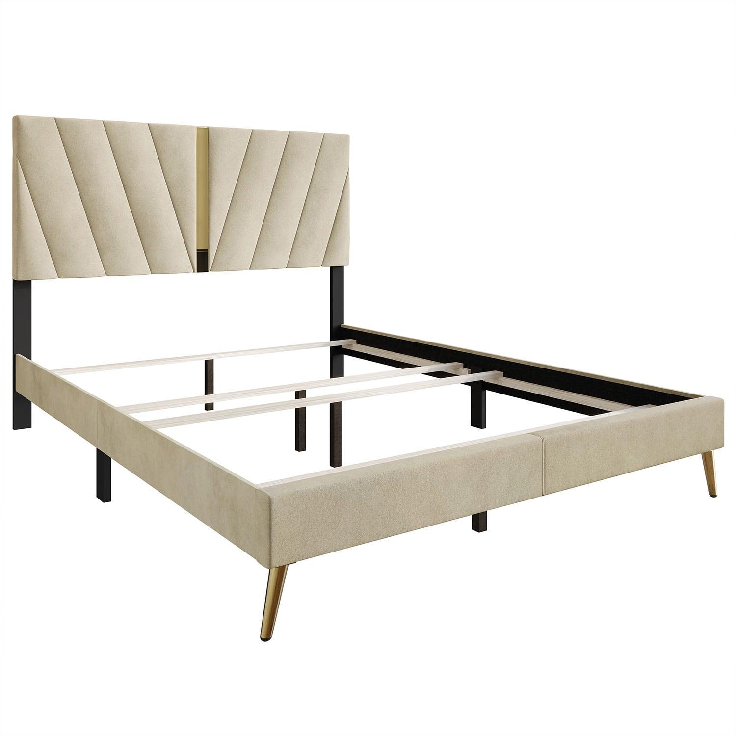 Castle Place Contemporary Velvet Full Upholstered Bed with 2 Nightstand and Bench, Champagne