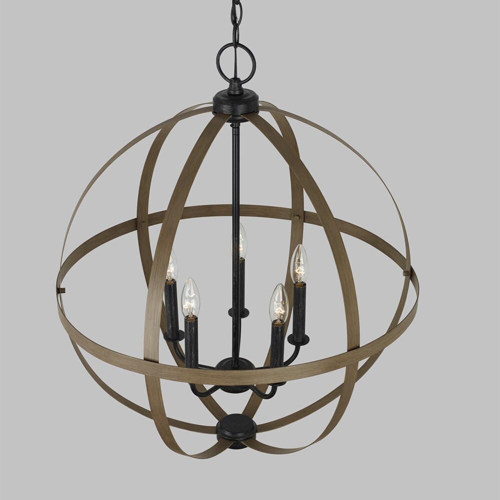 Calhoun 24" Steel Cage Globe Chandelier in Cerused Oak