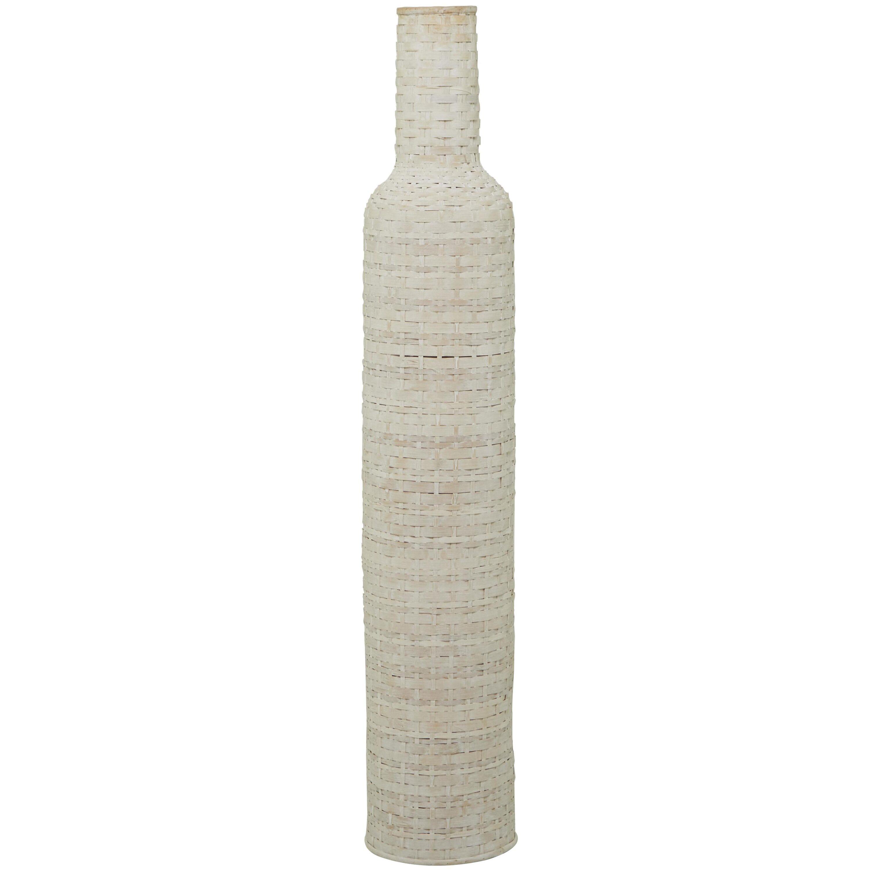 Studio 350 Florero Alto de Piso de Madera de Bambú Intrincadamente Tejido - Blanco O Marrón Blanco - 9"W, 48"H