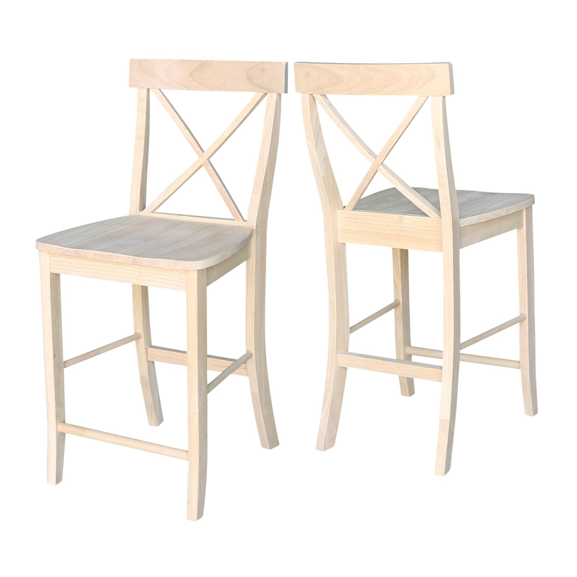 24" X Back Counter Height Barstool Unfinished - International Concepts: Hardwood Frame, Square Seat