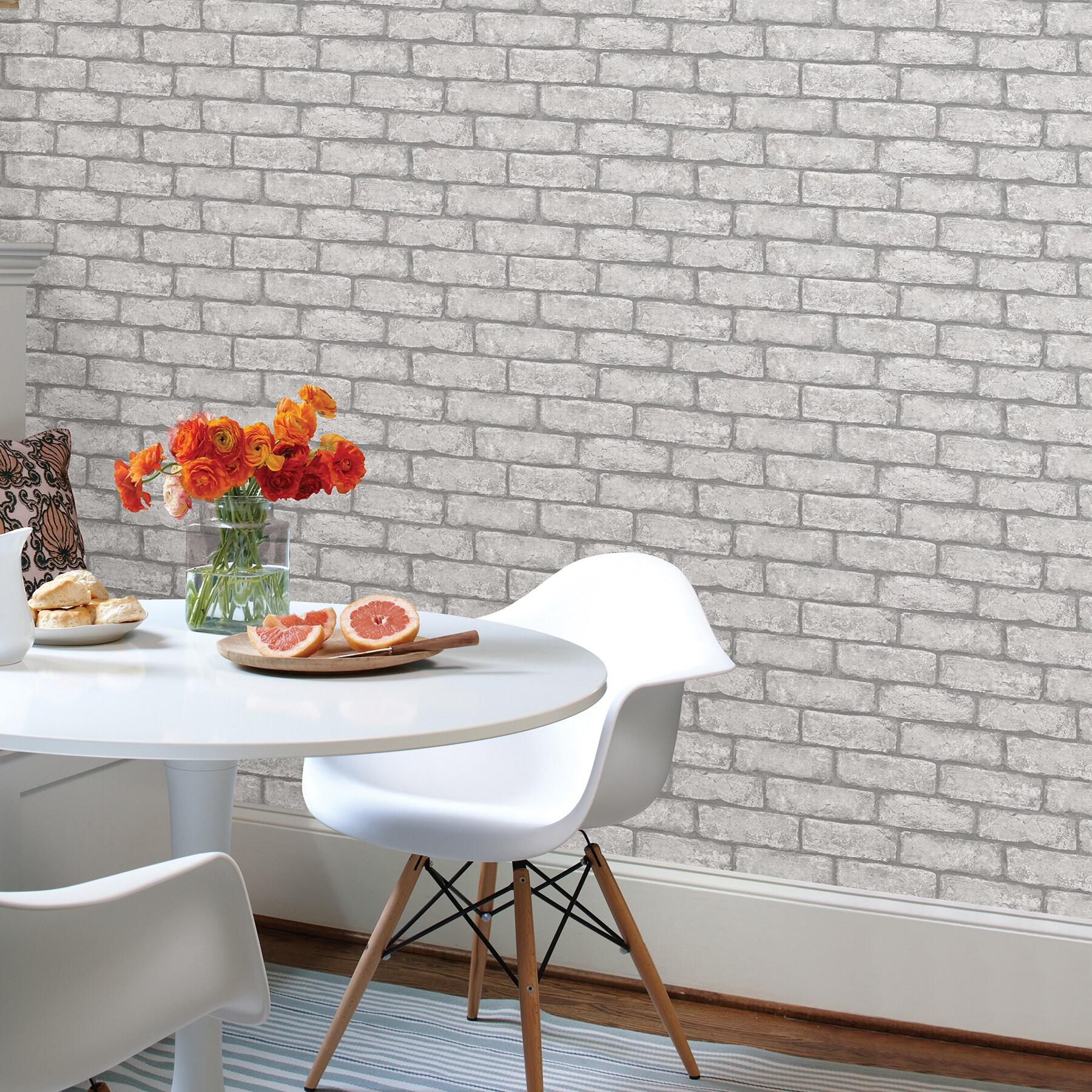 20.5 in. x 16.5 ft. Cambridge Brick Grey Peel & Stick Wallpaper