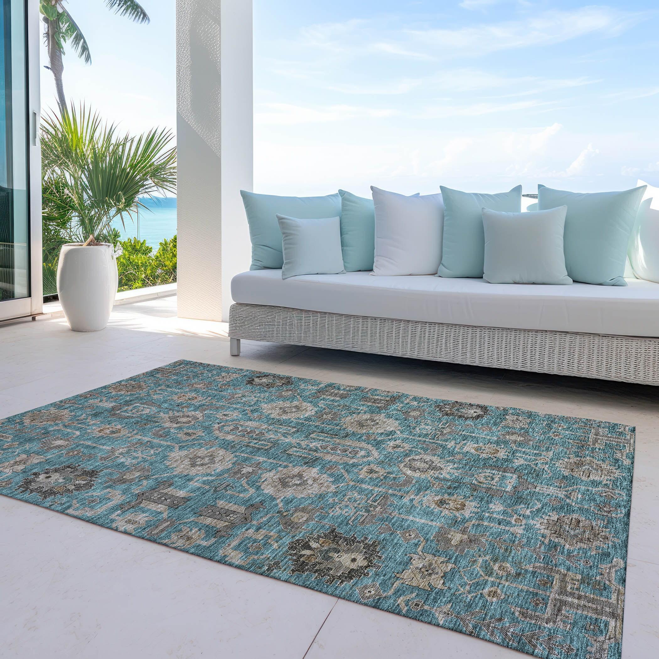 Addison Rugs Chantille Indoor/Outdoor Traditional Oriental Teal Washable Rectangle Rug, 5' x 7'6"