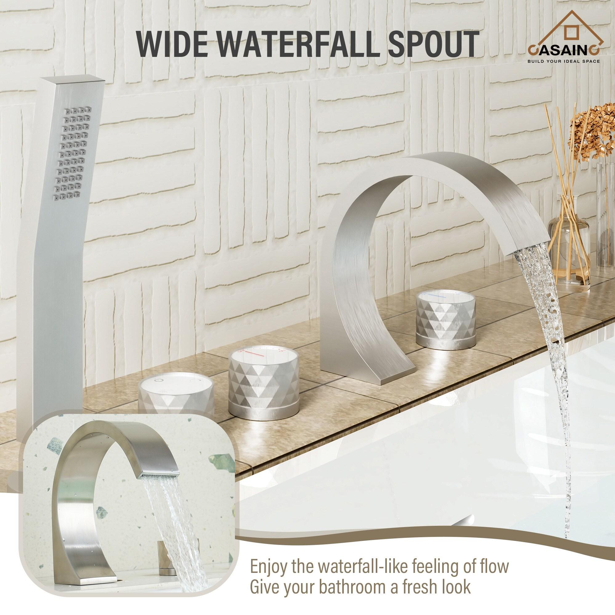 3 Handles Deck Mounted Bathroom Tub Faucet Trim with Handshower