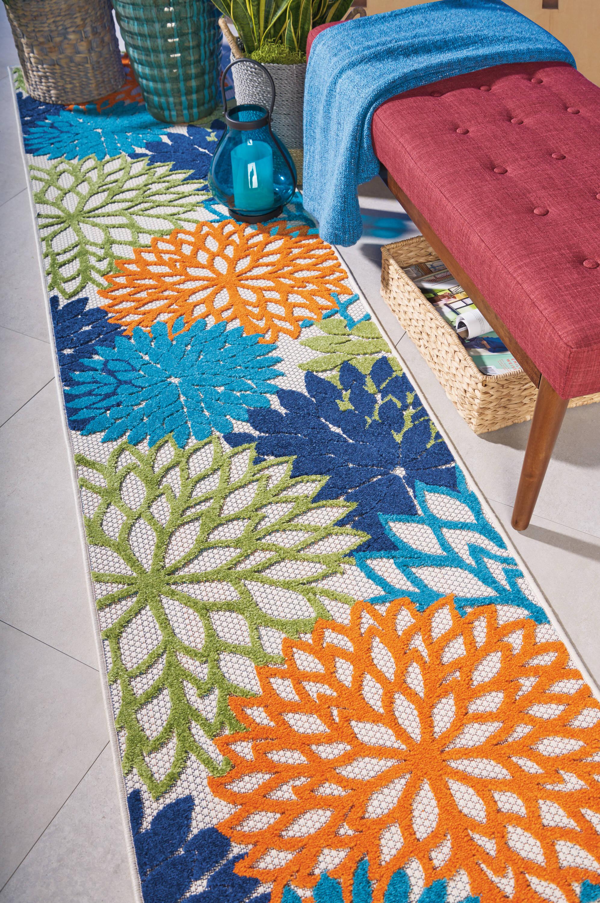 Nourison Aloha Floral Bloom Flatweave High-Low Indoor Outdoor Runner Rug Multicolor 2'3" x 10'