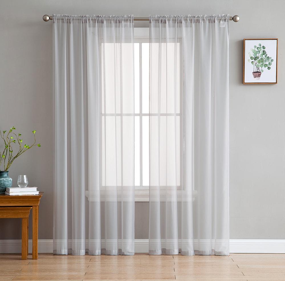 HLC.ME Sheer Voile Transparent Window Treatment Rod Pocket Curtain Panels - Set of 2 - Silver, 54 W x 63 L