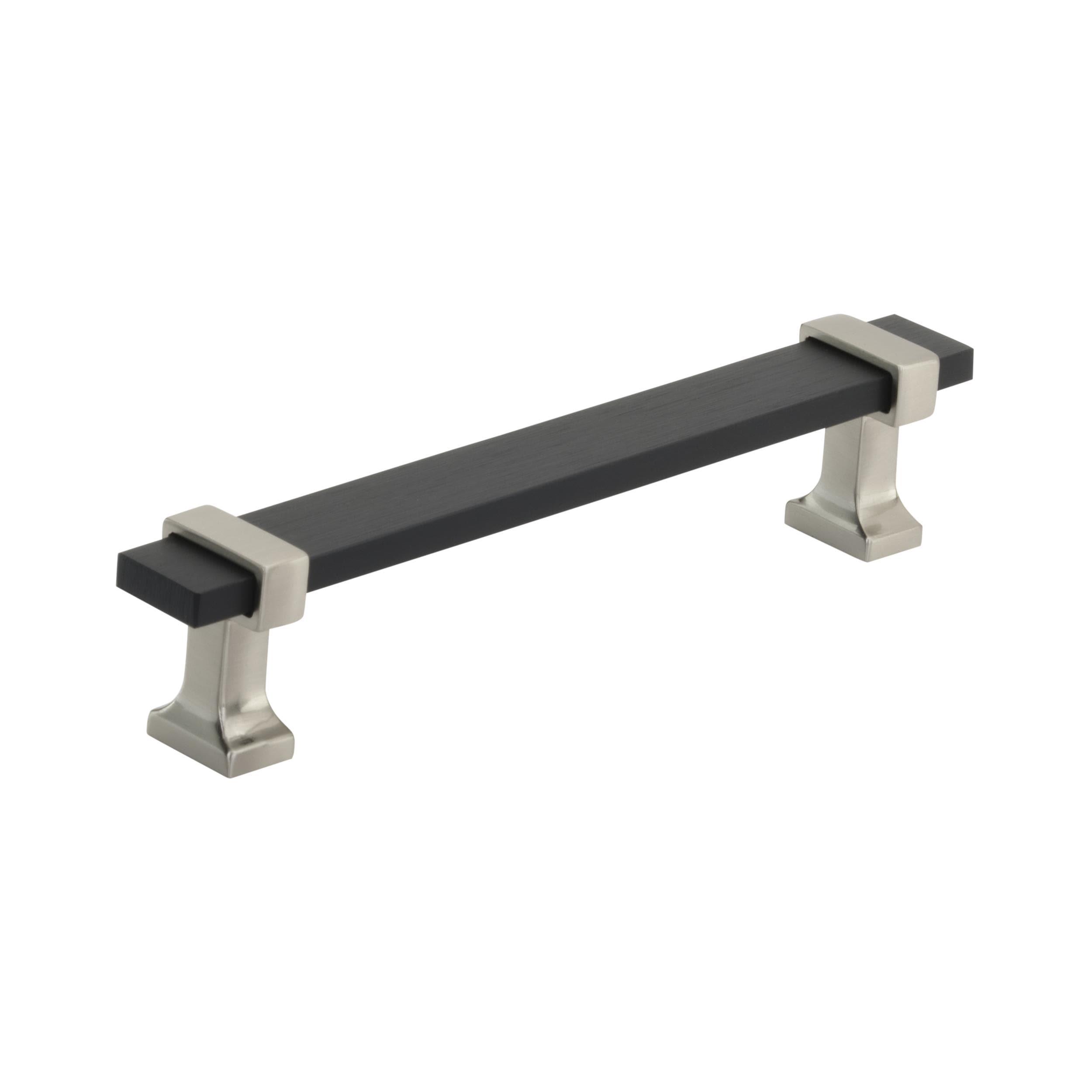 Amerock Overton 5-1/16 inch (128mm) Center-to-Center Brushed Matte Black/Satin Nickel Cabinet Pull