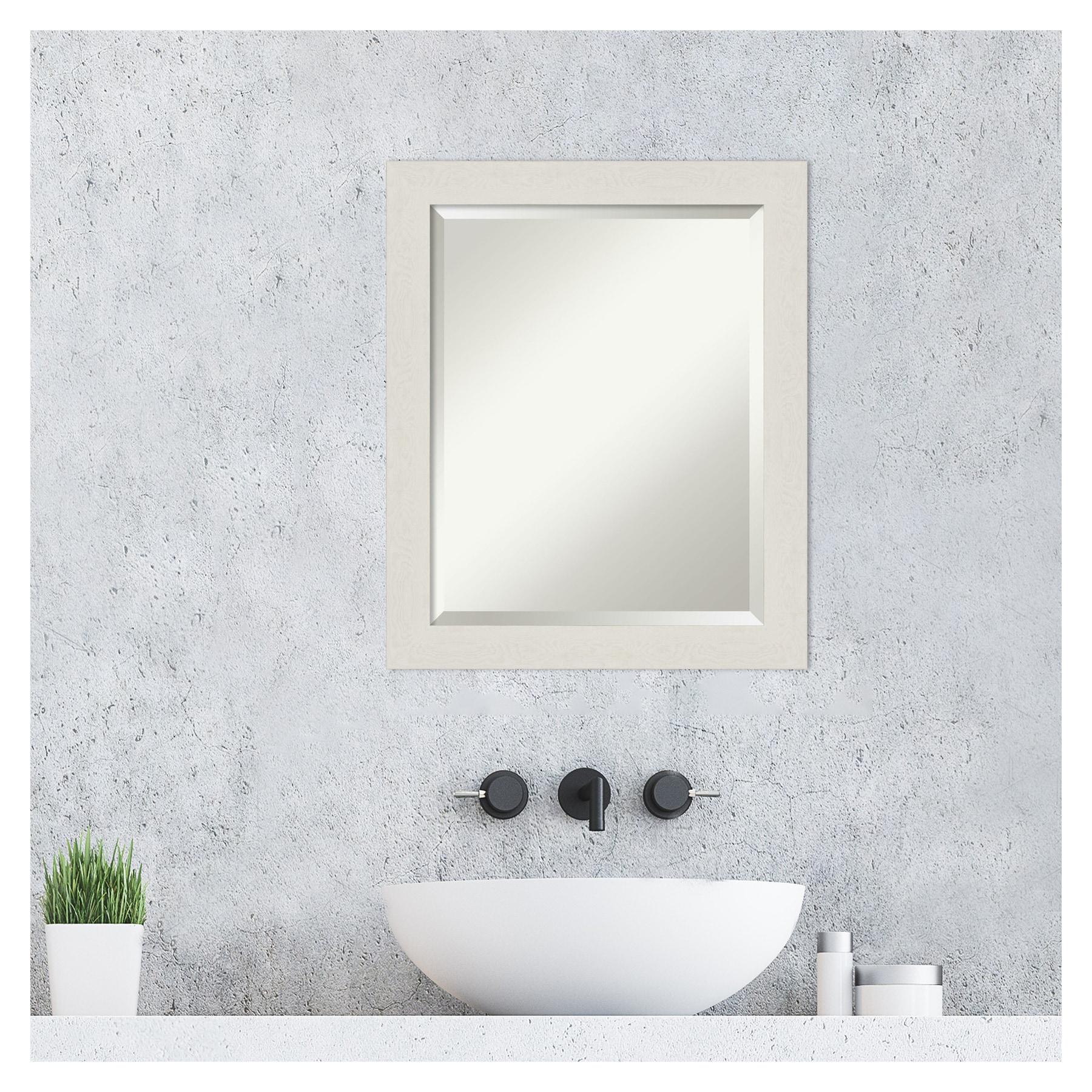 Rustic Plank White and Gold Rectangular Vanity Mirror