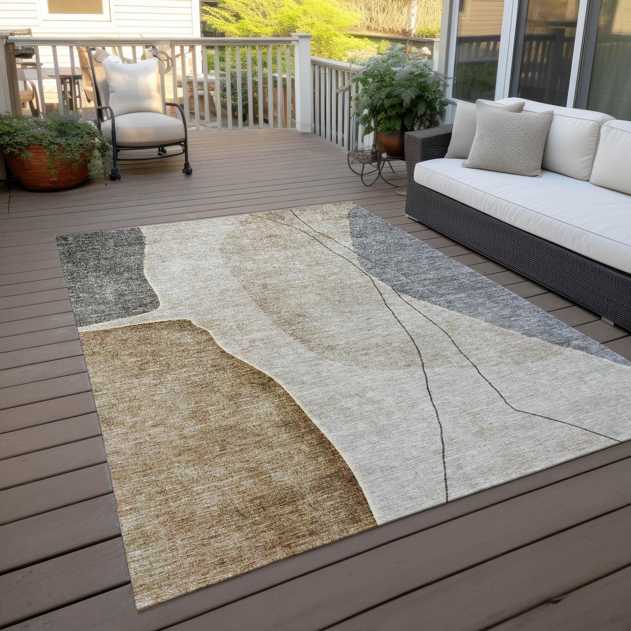 Taupe and Gray Abstract Synthetic 5' x 7' Area Rug