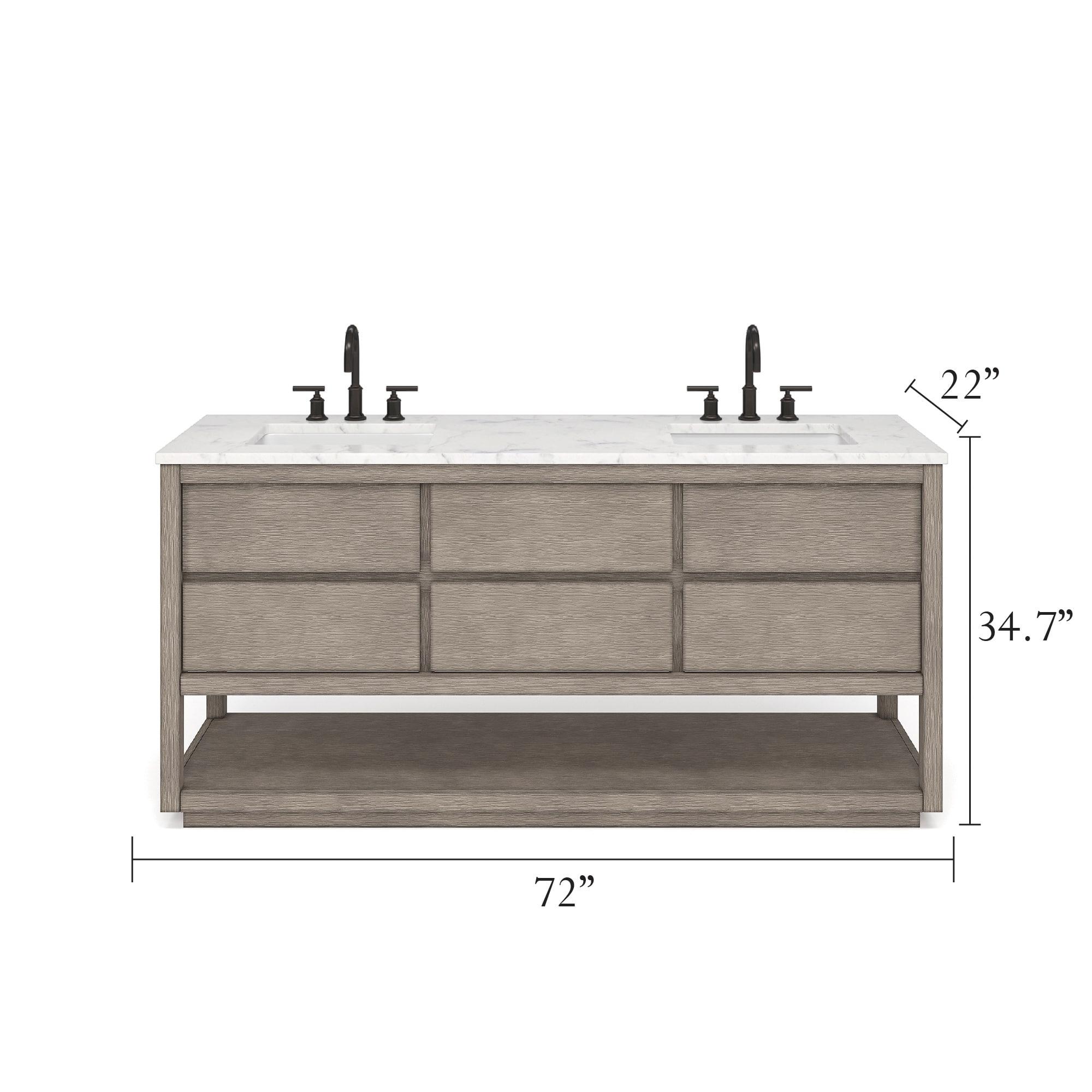 72'' Grey Oak Double Sink Vanity with Carrara Marble Countertop