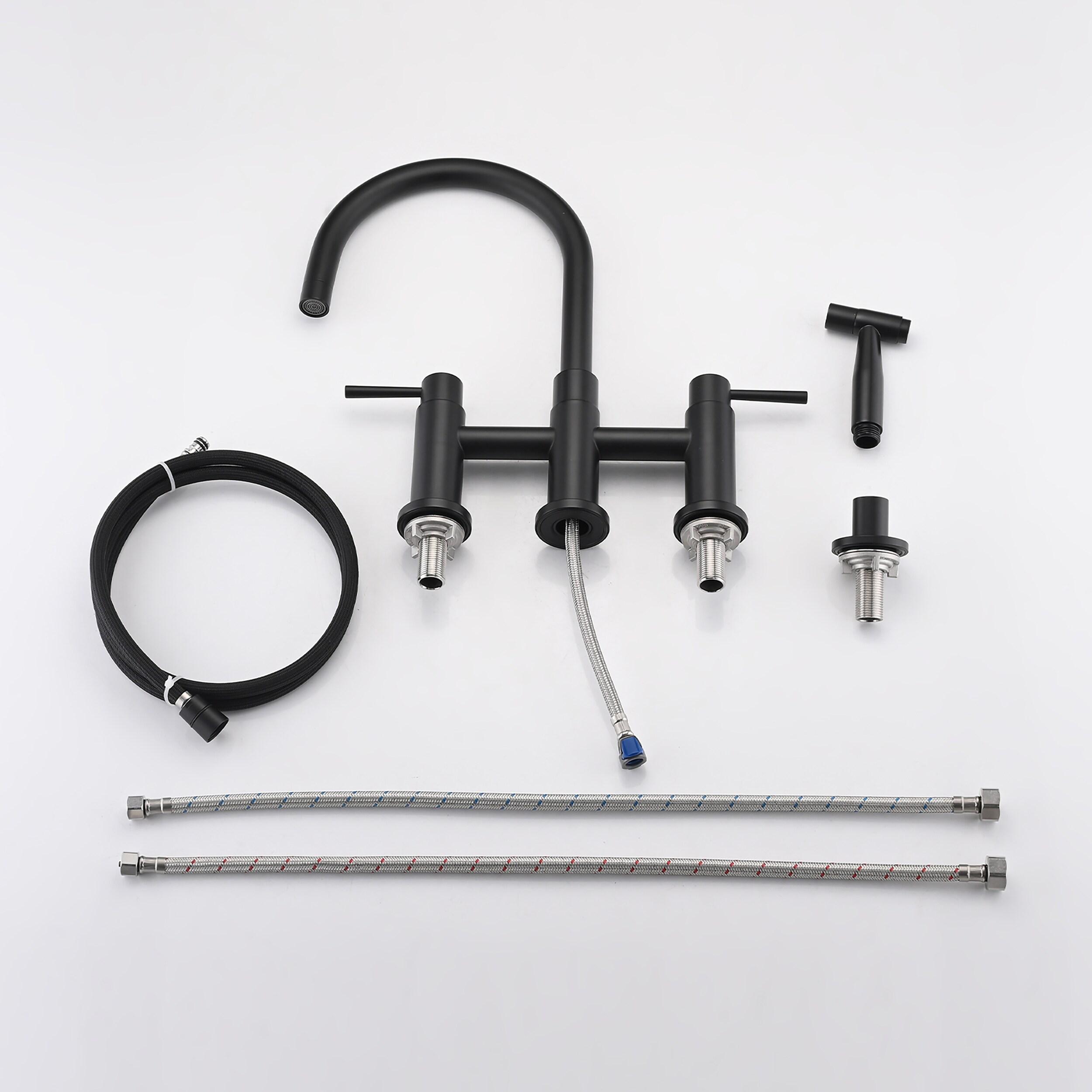 Double Handle 360° swivel Bridge Kitchen Faucet with side sprayer in Matte Black