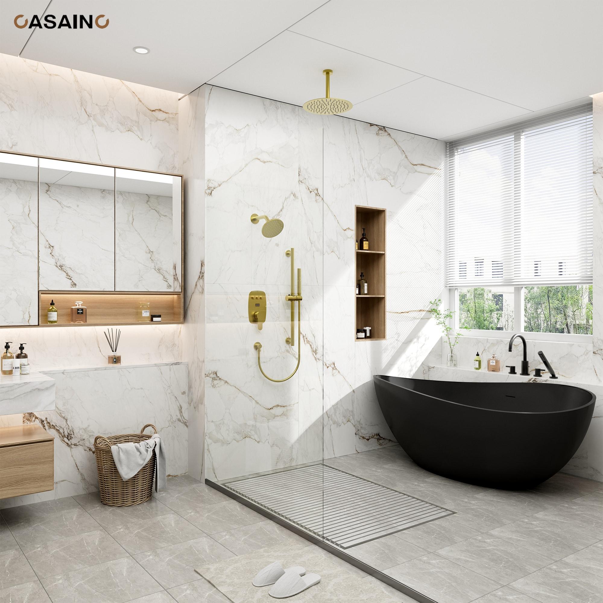 Rainfall Symphony 12inch Dual Showerhead Temperature Display Shower System with 2 in 1 Slider Bar Shower Handheld