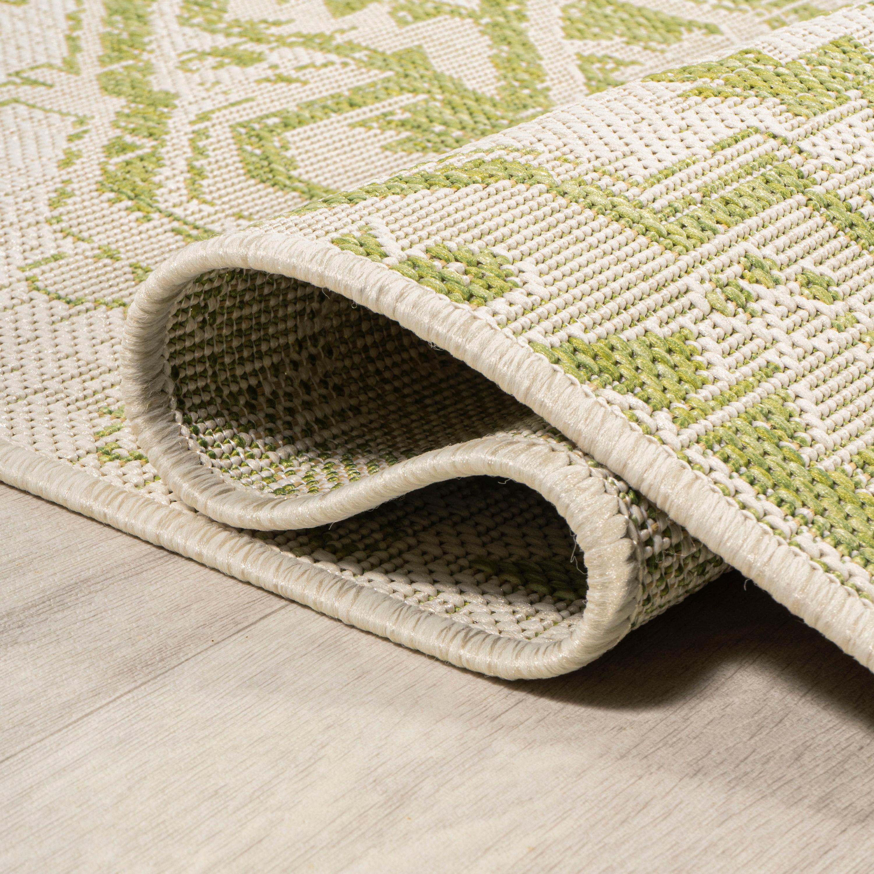 3' x 5' Estrella Bohemian Styled Medallion Textured Weave Indoor/Outdoor Area Rug, Cream/Green - JONATHAN Y