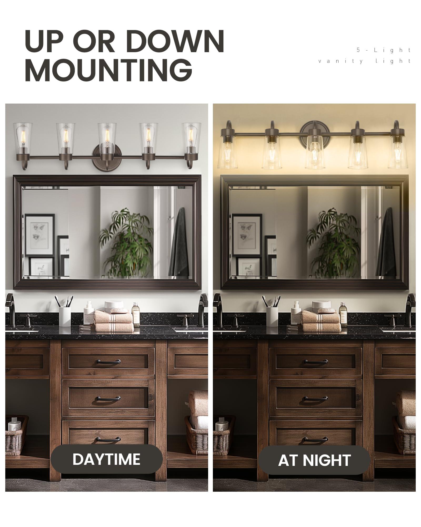 zeyu 33" 5-Light Bathroom Vanity Light, Farmhouse Bathroom Lighting Fixture, Oil Rubbed Bronze Finish with Clear Glass, ZTH108B-5W ORB