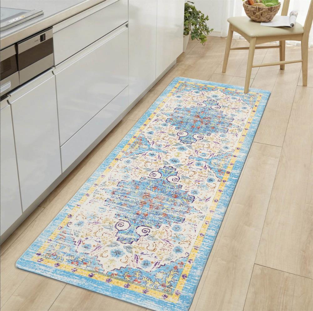 World Rug Gallery Traditional Bohemian Vintage Anti Fatigue Standing Mat - Blue 18"x47"