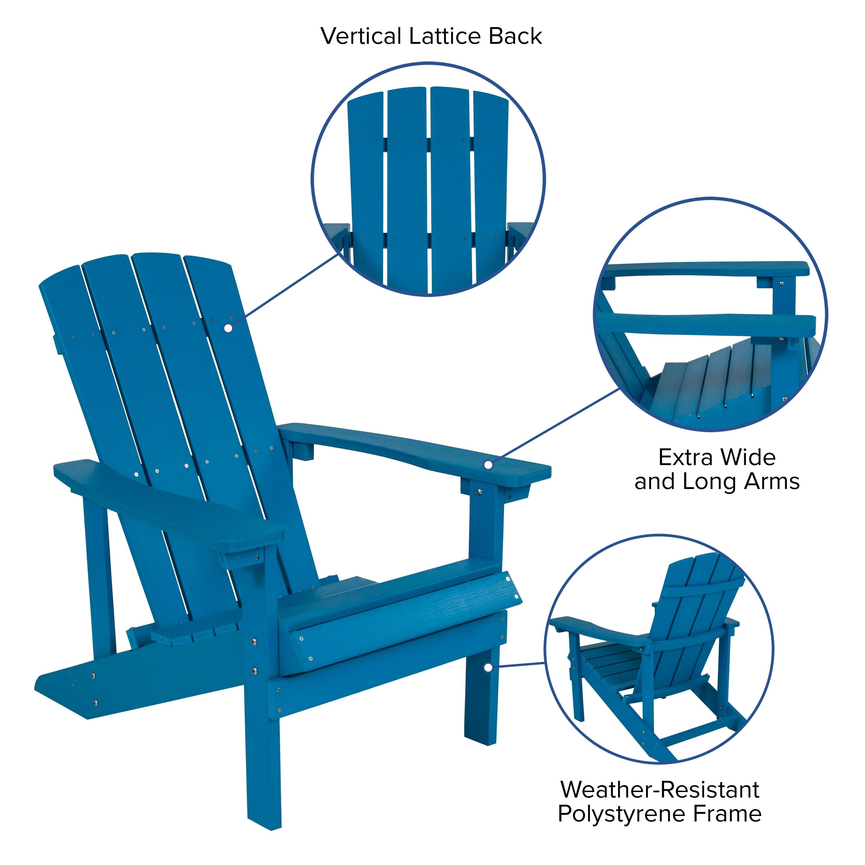 Flash Furniture Set of 2 Charlestown All-Weather Poly Resin Wood Adirondack Chairs in Blue