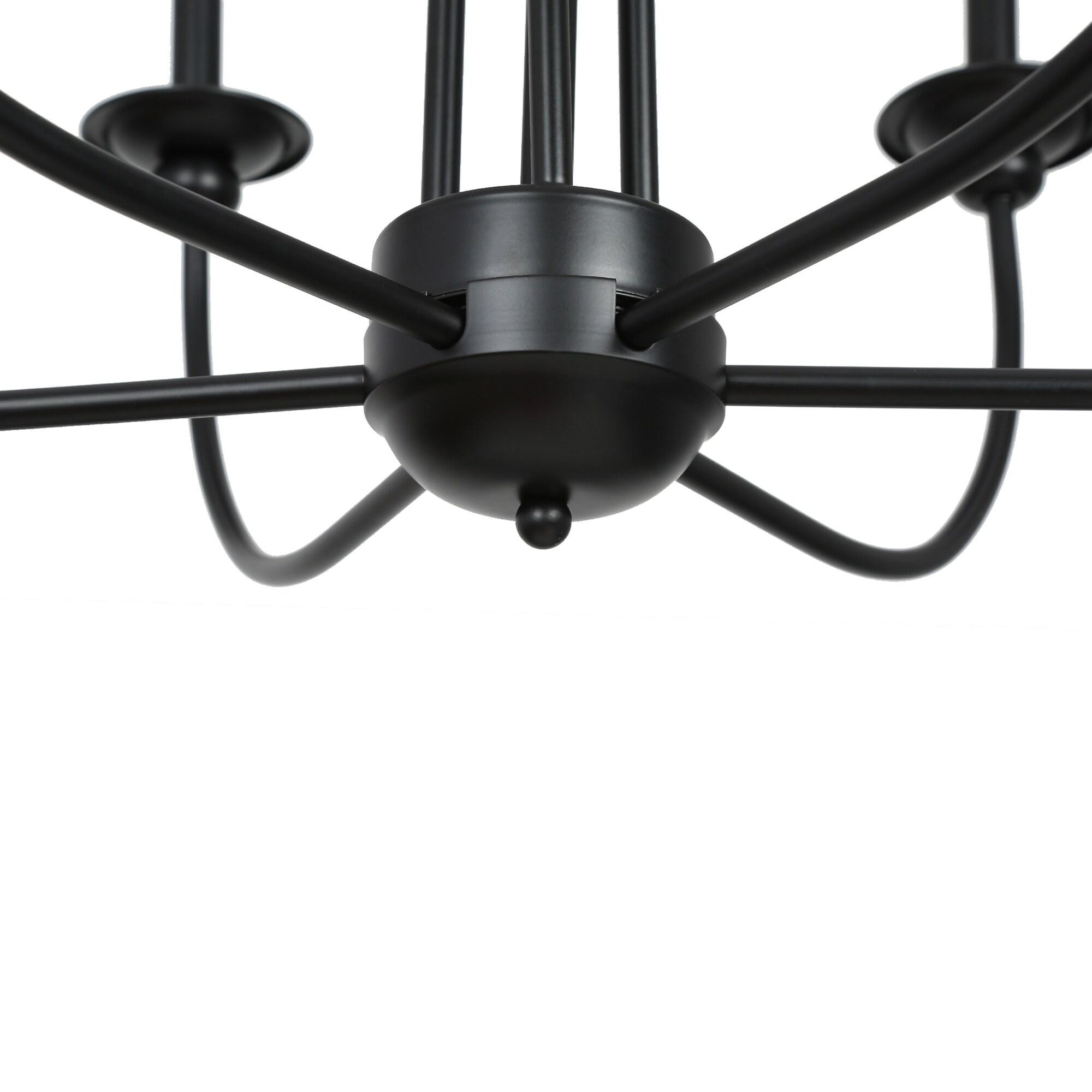 LNC 6-Light Modern/Contemporary Matte Black Large Candle Chandelier
