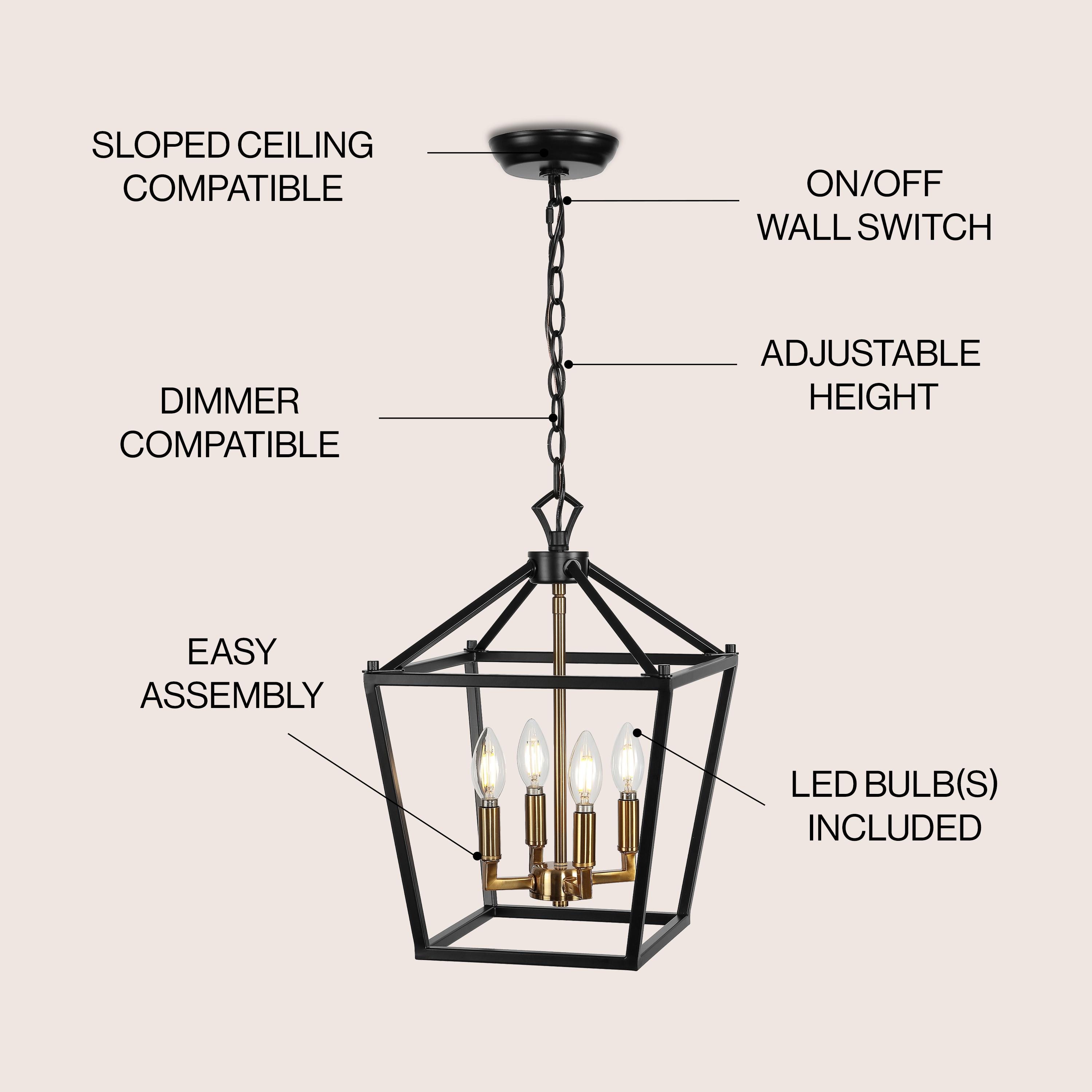 Pagoda 12" 4-Bulb Lantern Metal LED Pendant, Oil Rubbed Bronze/Brass Gold