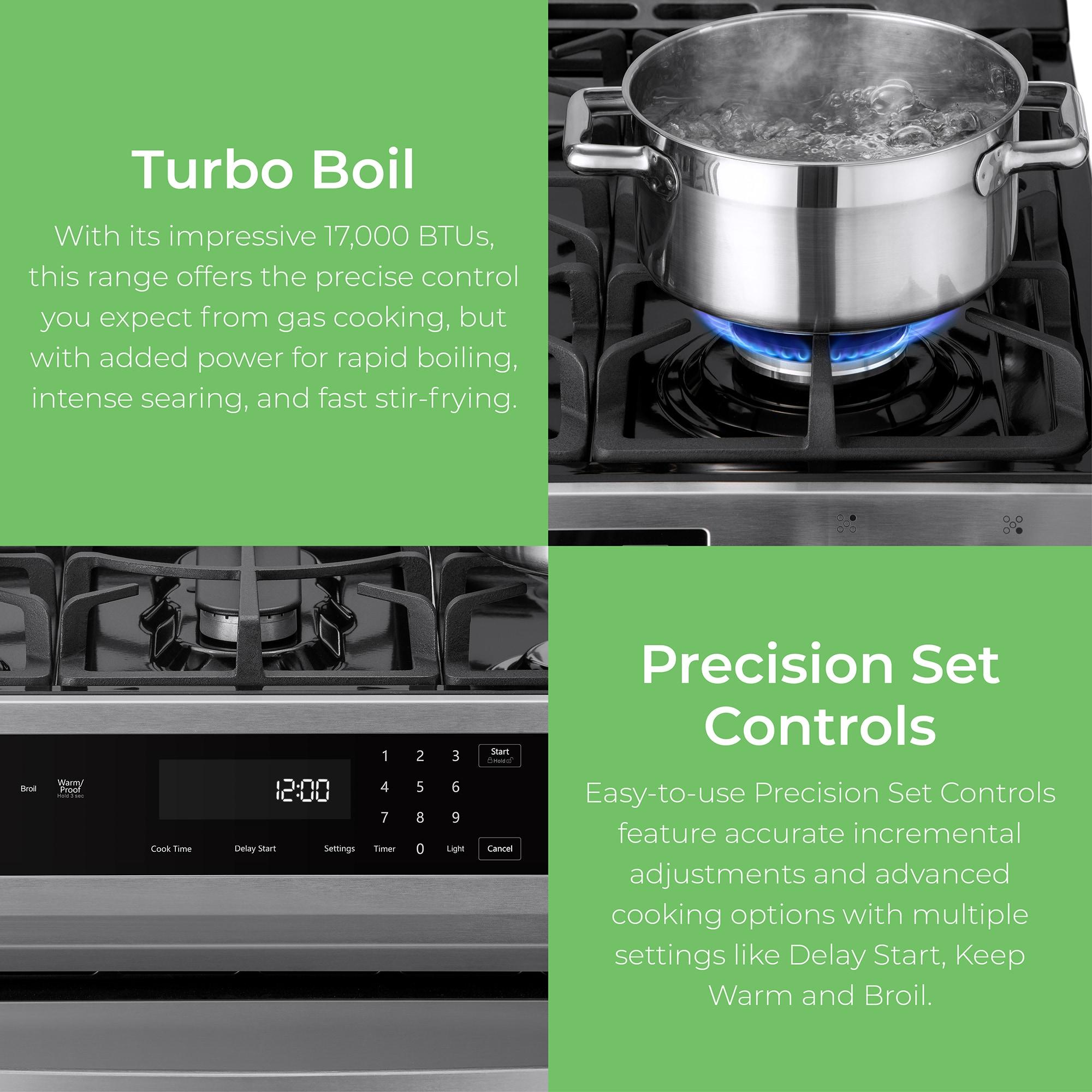 Kenmore 5.6 cu. ft. Front-Control Gas Range with 5 Burners and Hidden Bake Stainless Steel