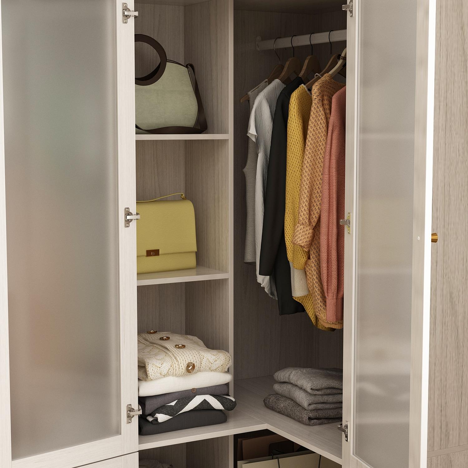 FUFU&GAGA Modern Simple Wardrobe Frosted Glass Door Combination Clothes Storage Cabinet Armoire