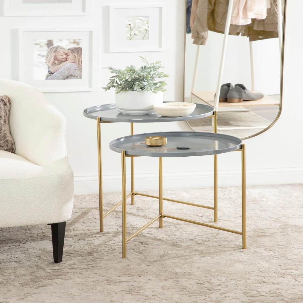 Kate and Laurel Ulani Round Metal Nesting Table, 2 Piece, Gray and Gold