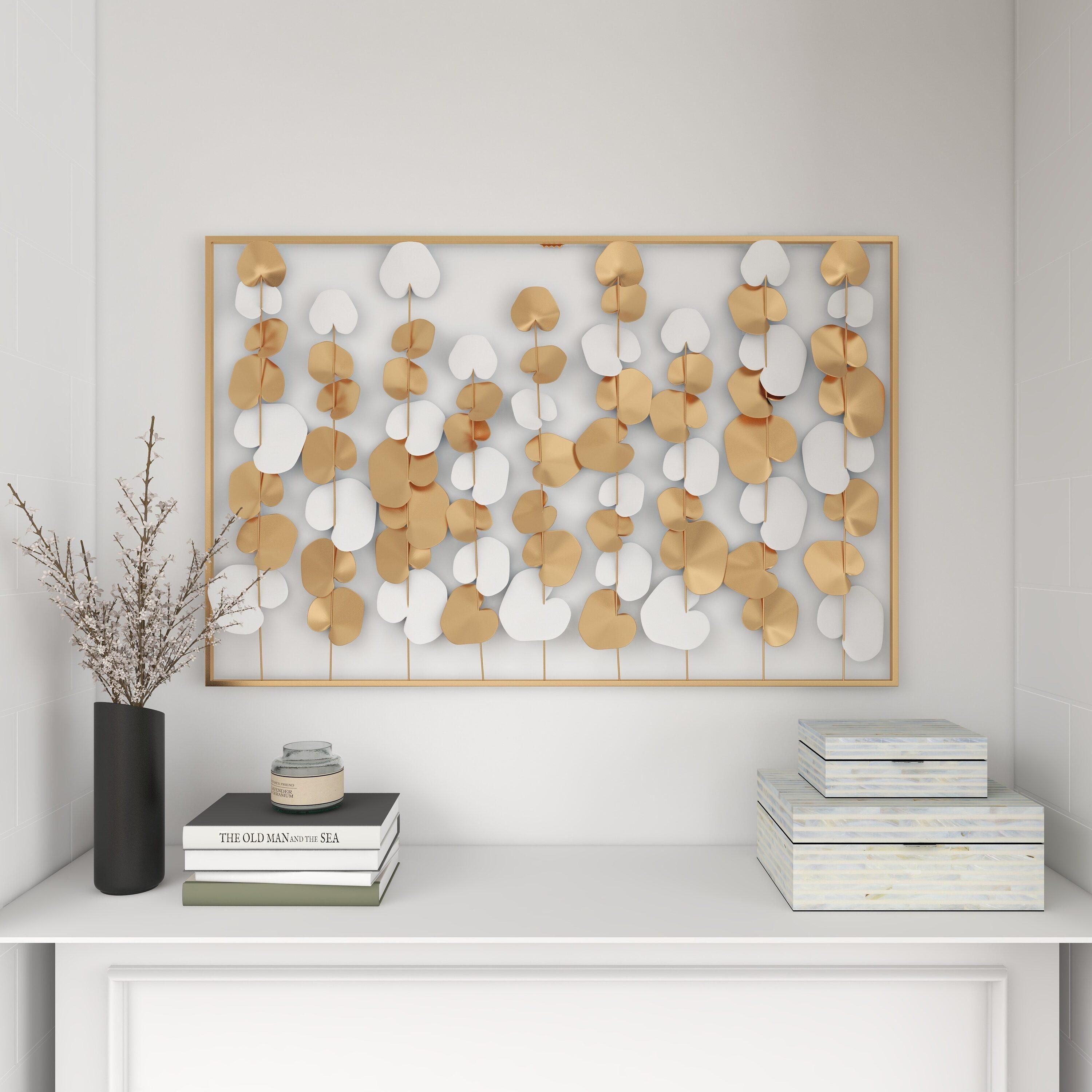 DecMode Gold Metal Floral Wall Decor with White Accents