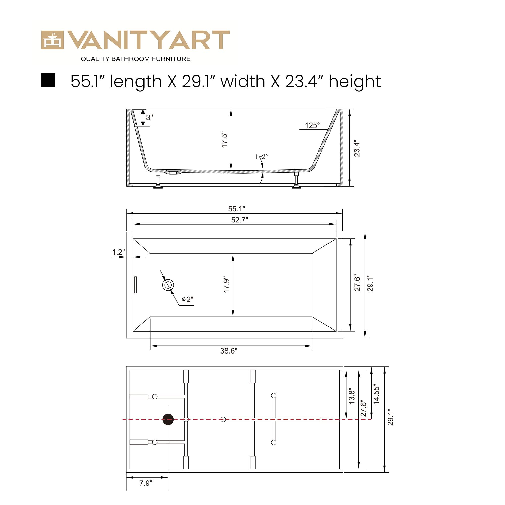 55" x 29" Freestanding Soaking Acrylic Bathtub