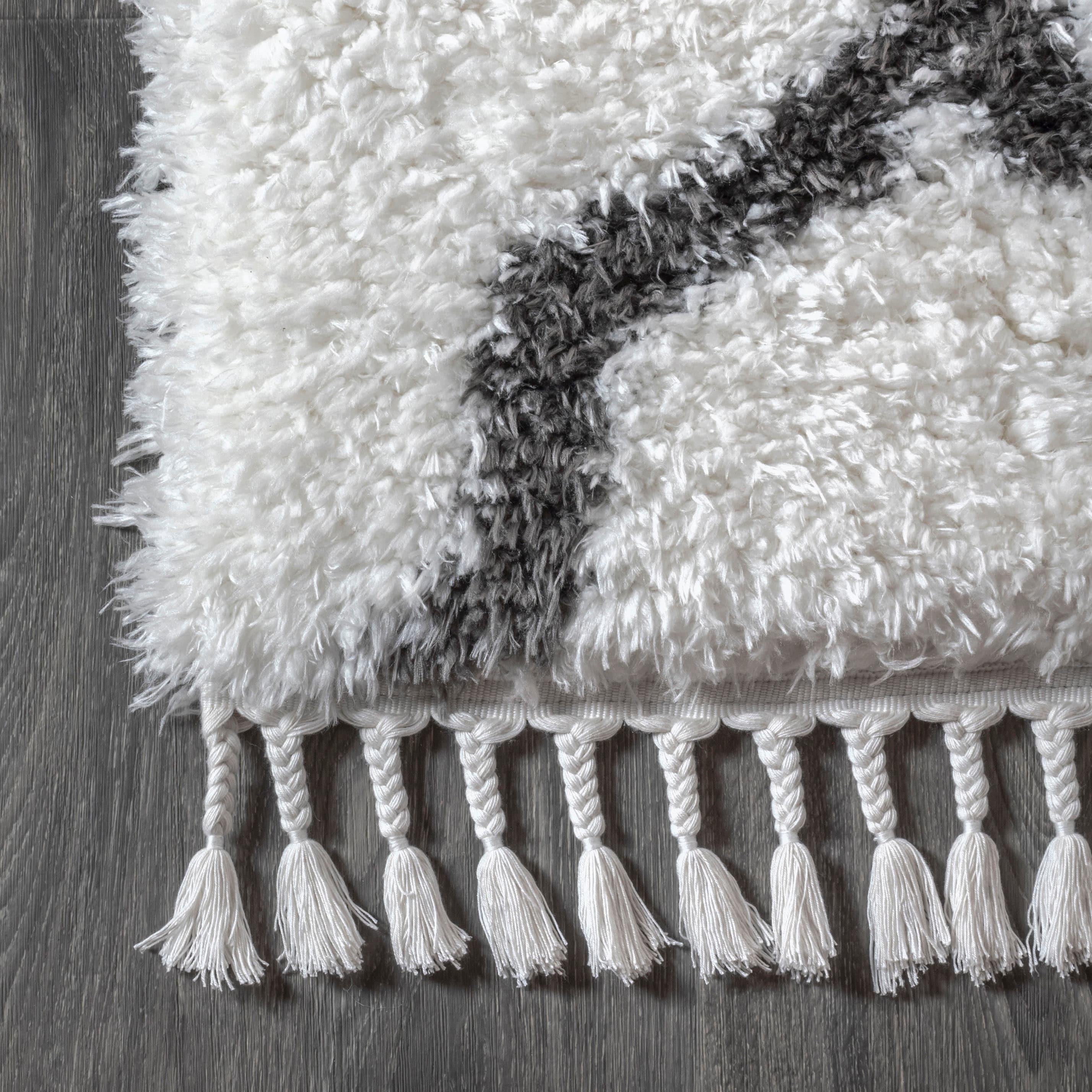 3'x5' Marrakesh Shag Trellis Area Rug, Ivory/Charcoal - JONATHAN Y