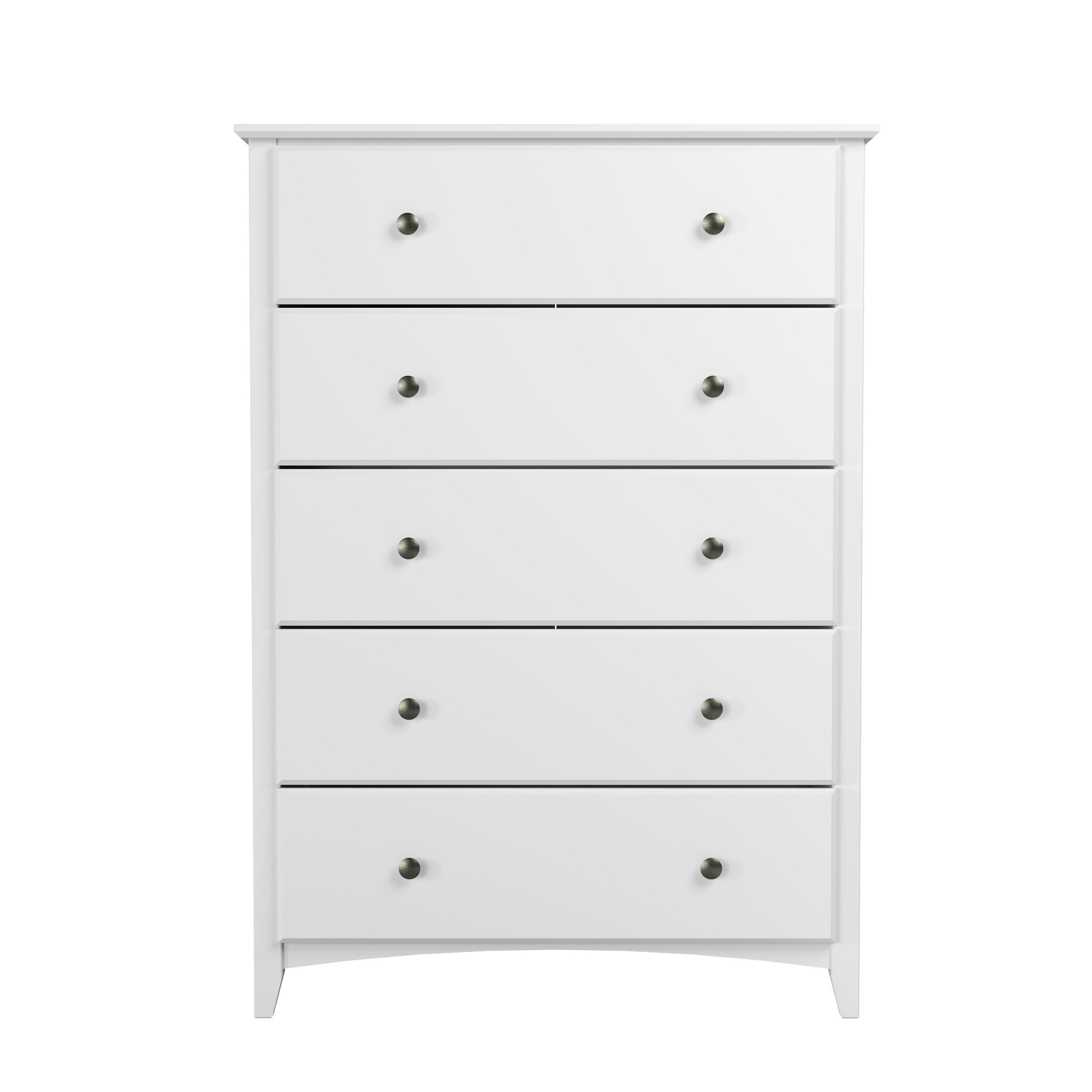 Camaflexi Shaker Style Solid Wood 5-Drawer Bedroom Chest in White