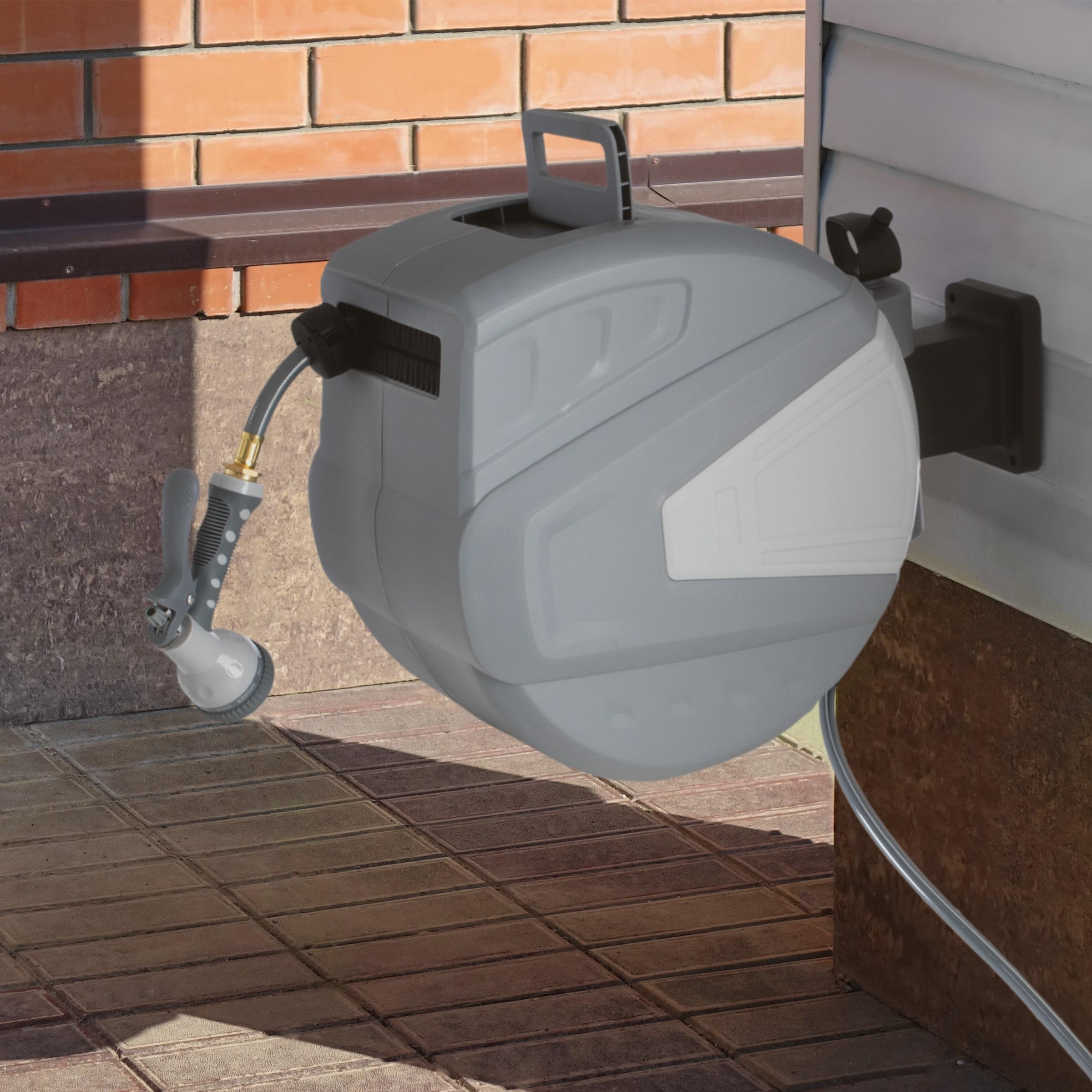 Retractable Hose - 100 FT Garden Hose with 9 Nozzle Patterns - Hose Reel Wall Mount with 180-Degree Swivel Bracket and Auto-Rewind by Pure Garden