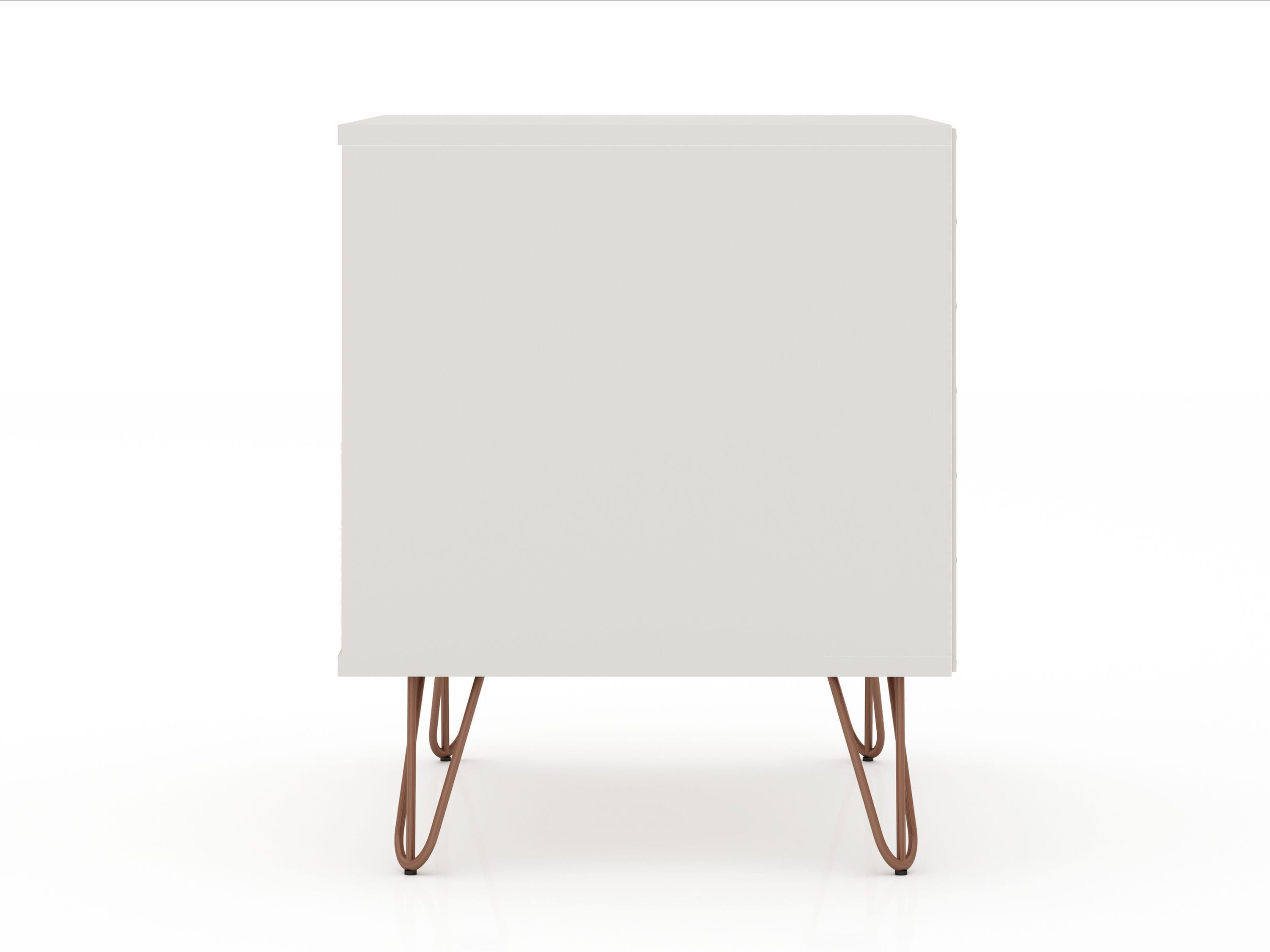 Manhattan Comfort 2.0 Rockefeller Nightstand Off White/Natural: Mid-Century Design, Splayed Metal Legs, Dual Drawers