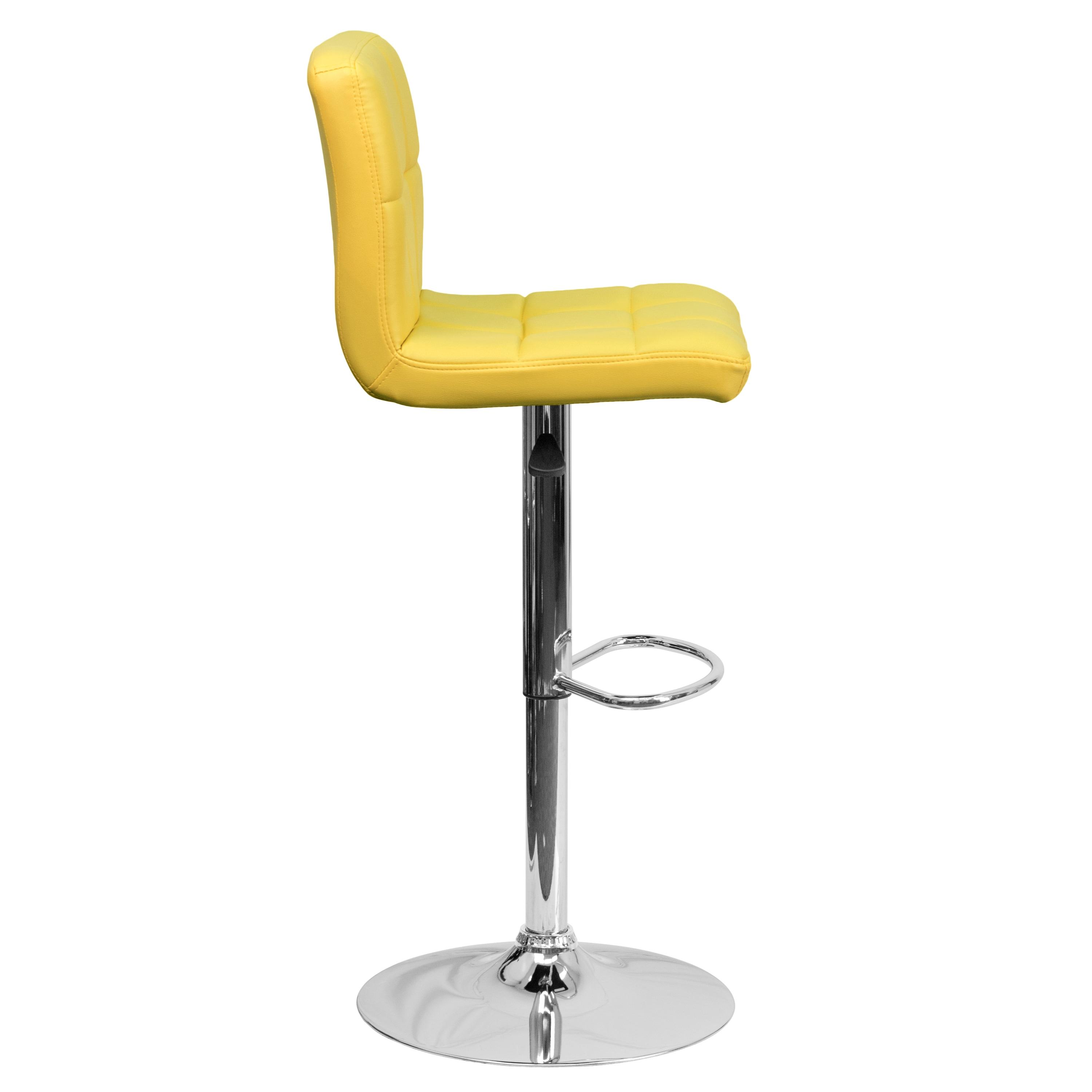 Flash Furniture Contemporary Yellow Quilted Vinyl Adjustable Height Barstool with Chrome Base